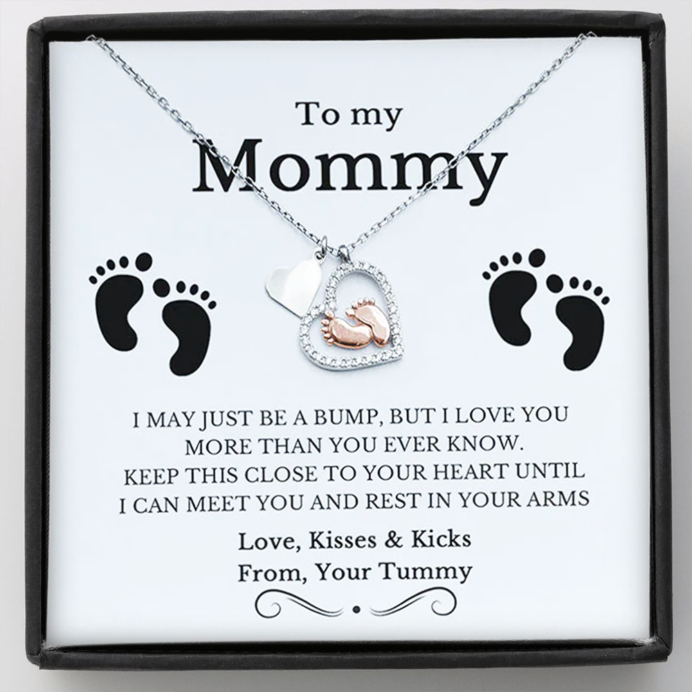 To My Mommy - Baby Feet Heart Pendant Necklace Gift Set