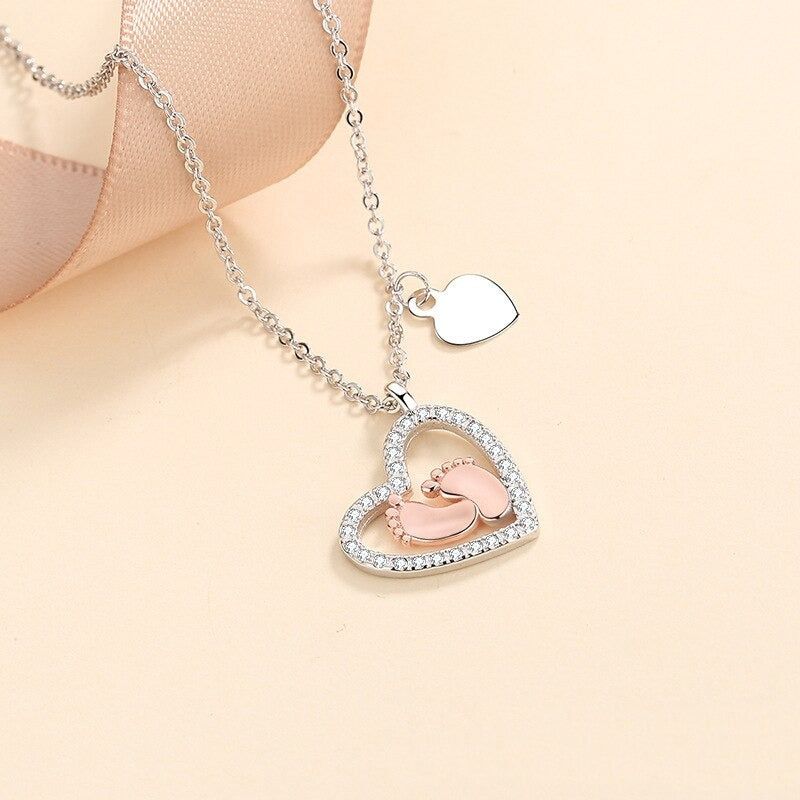 To My Mommy - Baby Feet Heart Pendant Necklace Gift Set