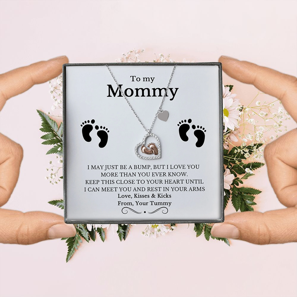 To My Mommy - Baby Feet Heart Pendant Necklace Gift Set