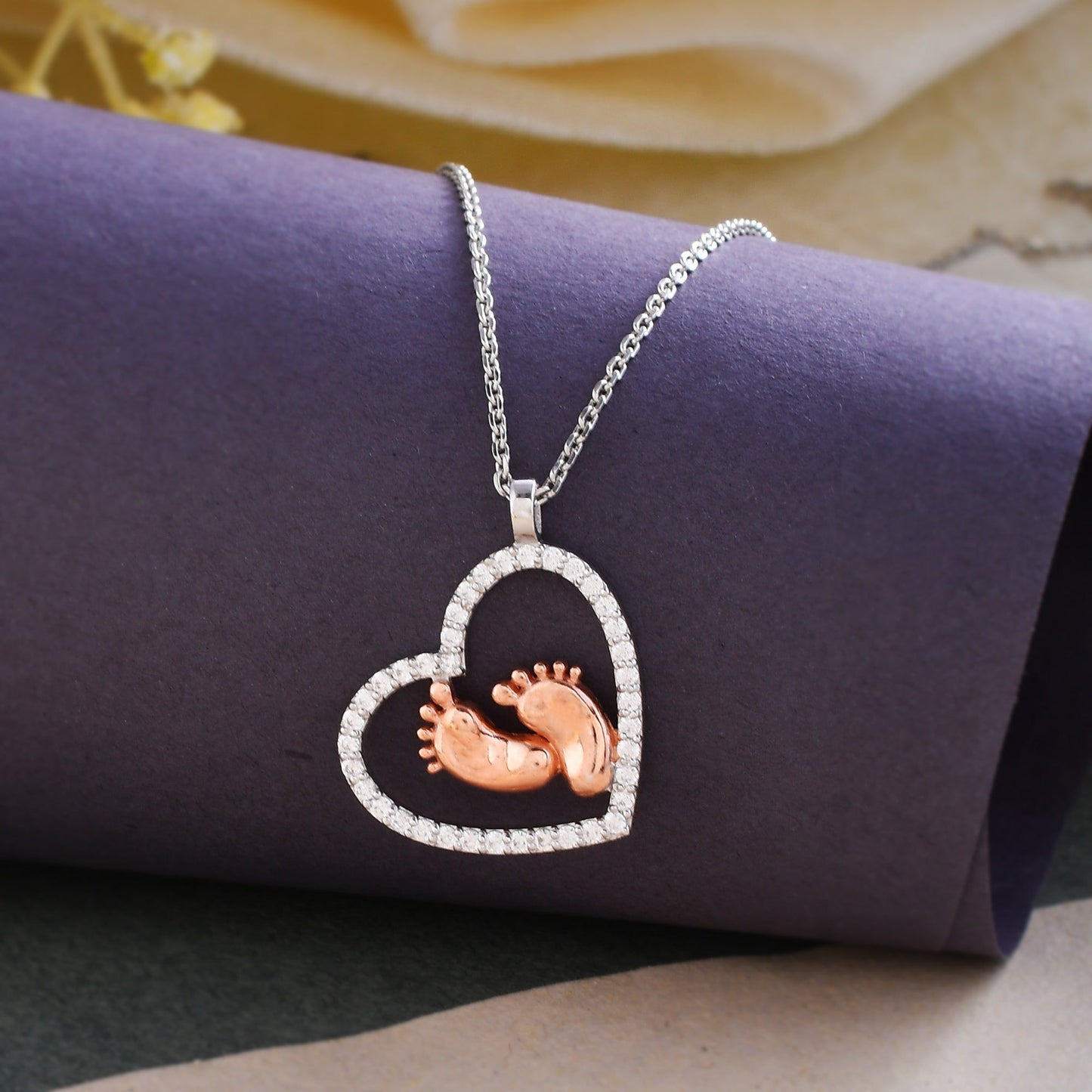 To My Mommy - Baby Feet Heart Pendant Necklace Gift Set