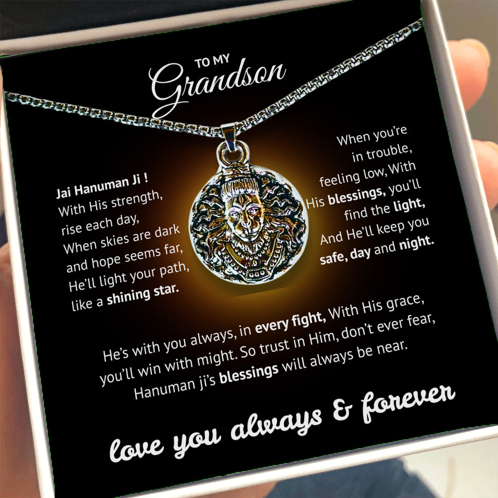 Sterling Silver Hanuman Pendant for Grandson - Spiritual Protection & Strength Necklace