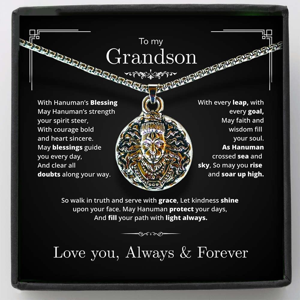 To My Grandson – Silver Pendant with Hanumanji’s Protection
