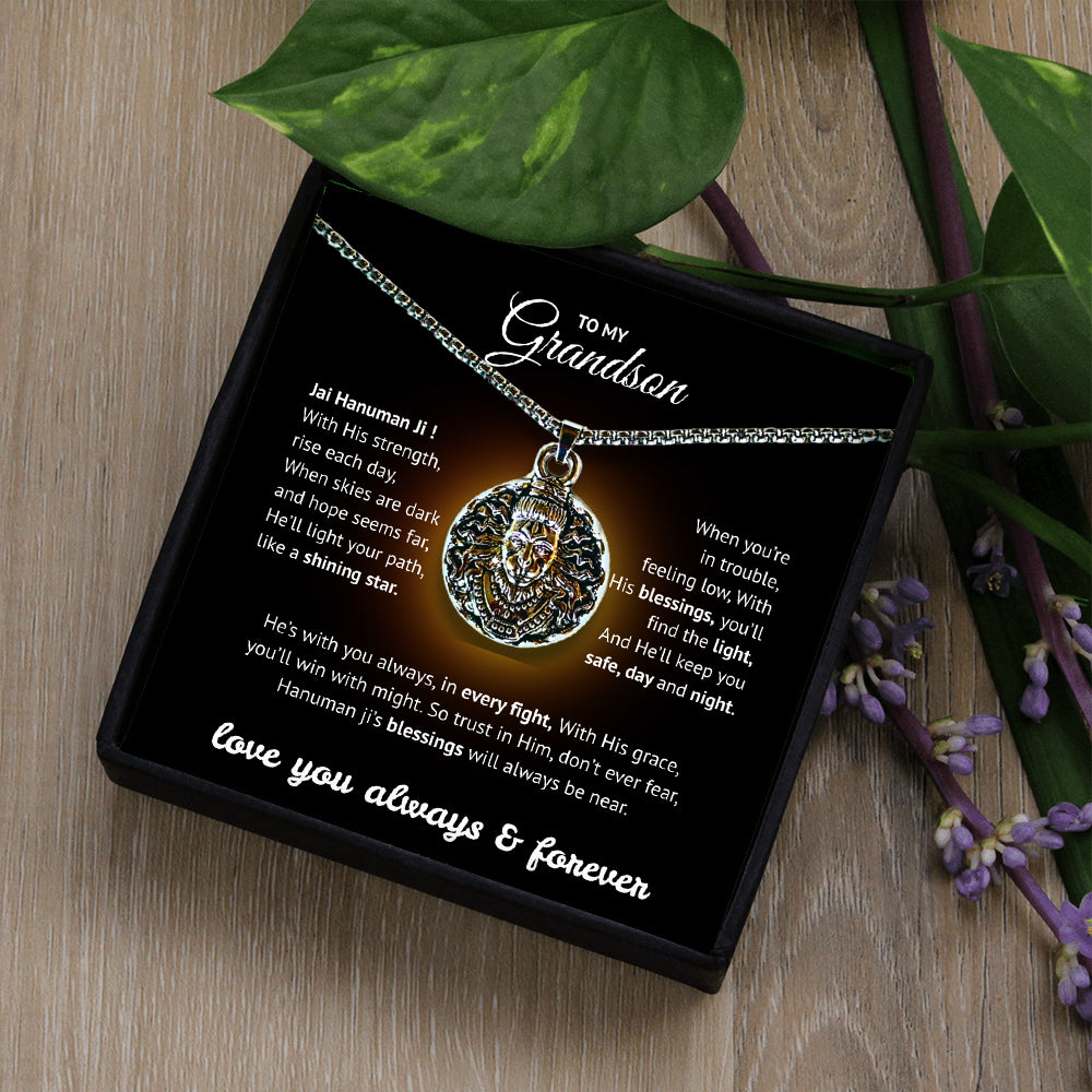 Sterling Silver Hanuman Pendant for Grandson - Spiritual Protection & Strength Necklace