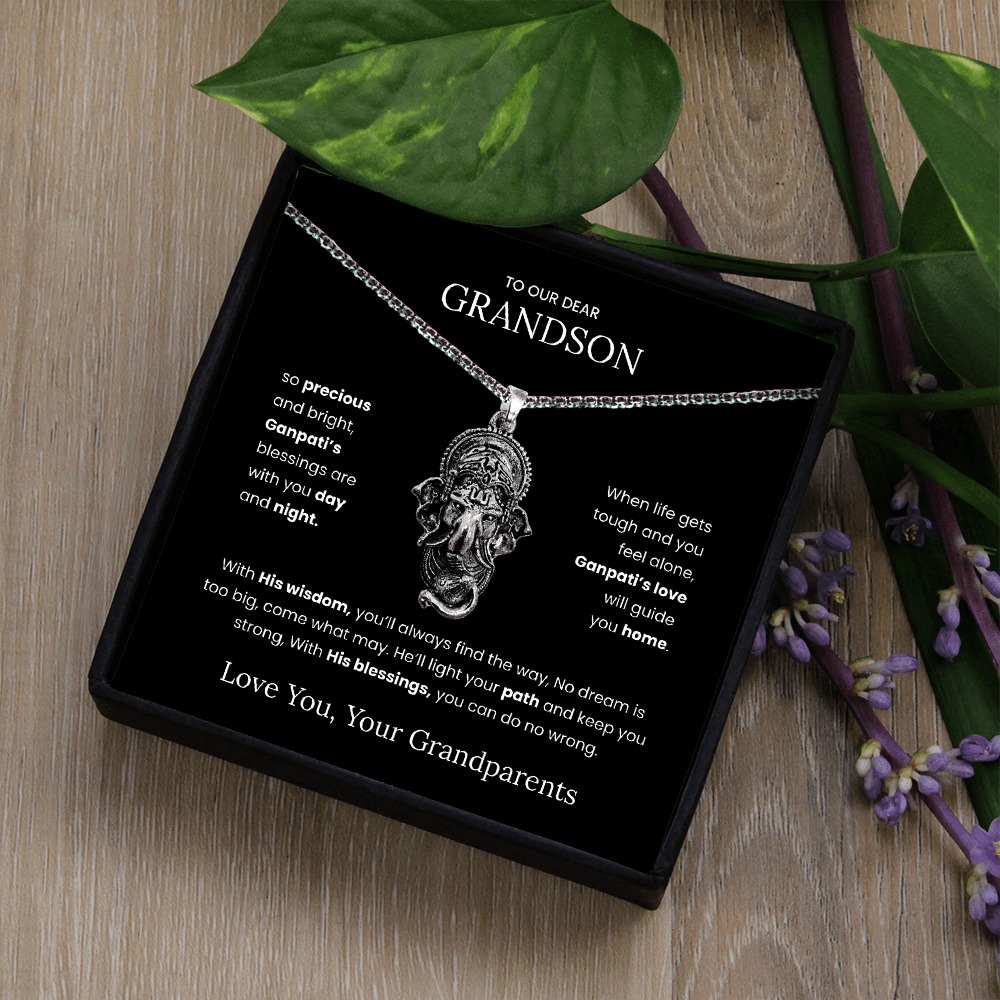Sterling Silver Ganpati Pendant Necklace for Grandson – Divine Blessings, Protection & Spiritual Guidance from Grandparents