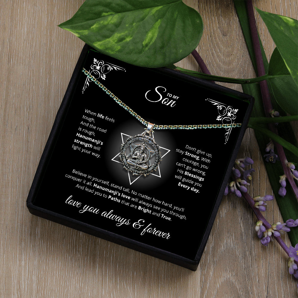 Sterling Silver Hanuman Pendant Necklace for Son - Strength & Protection Gift from Mom & Dad