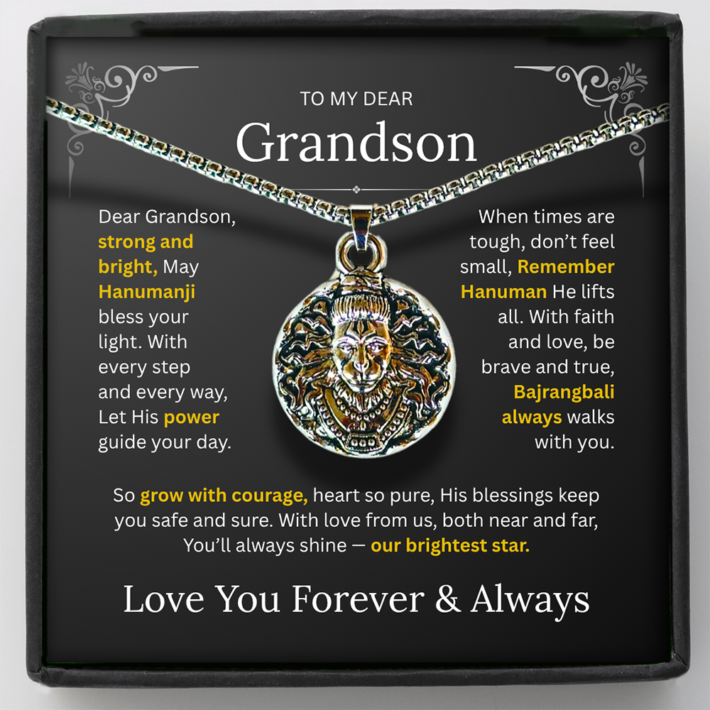 Hanuman Pendant for Grandson – Lord Hanuman Necklace for Protection, Spiritual Gift of Strength & Blessings