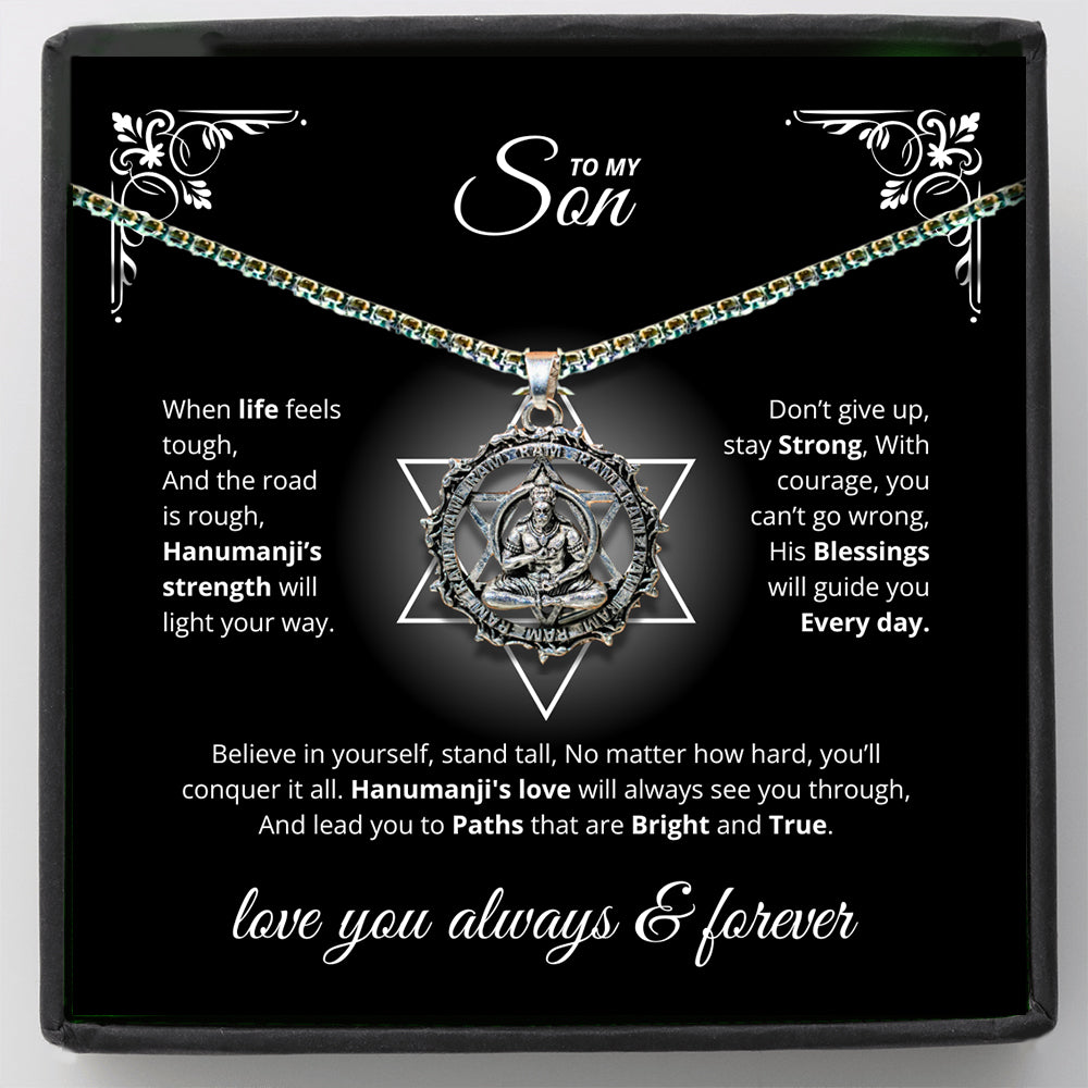 Sterling Silver Hanuman Pendant Necklace for Son - Strength & Protection Gift from Mom & Dad