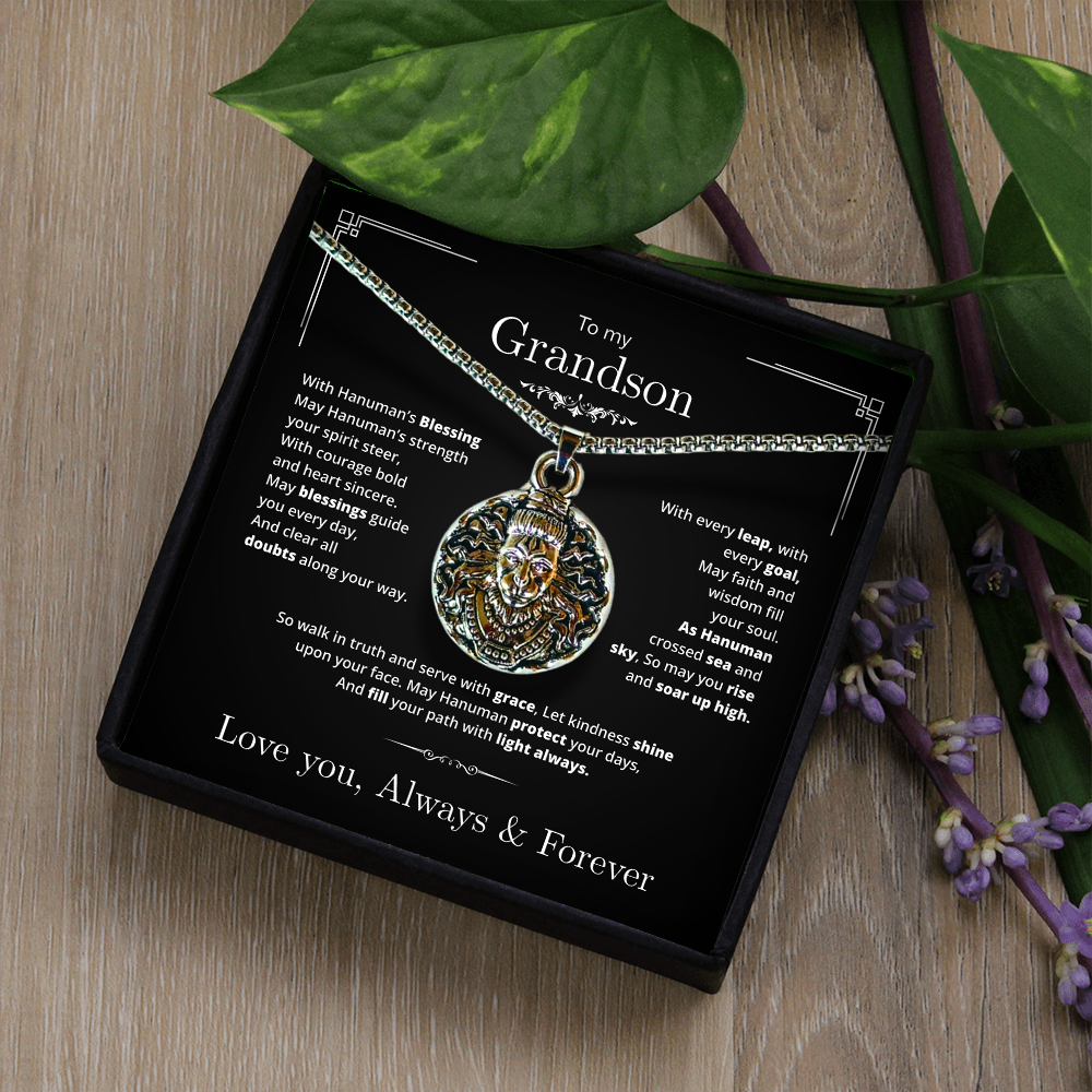 To My Grandson – Silver Pendant with Hanumanji’s Protection