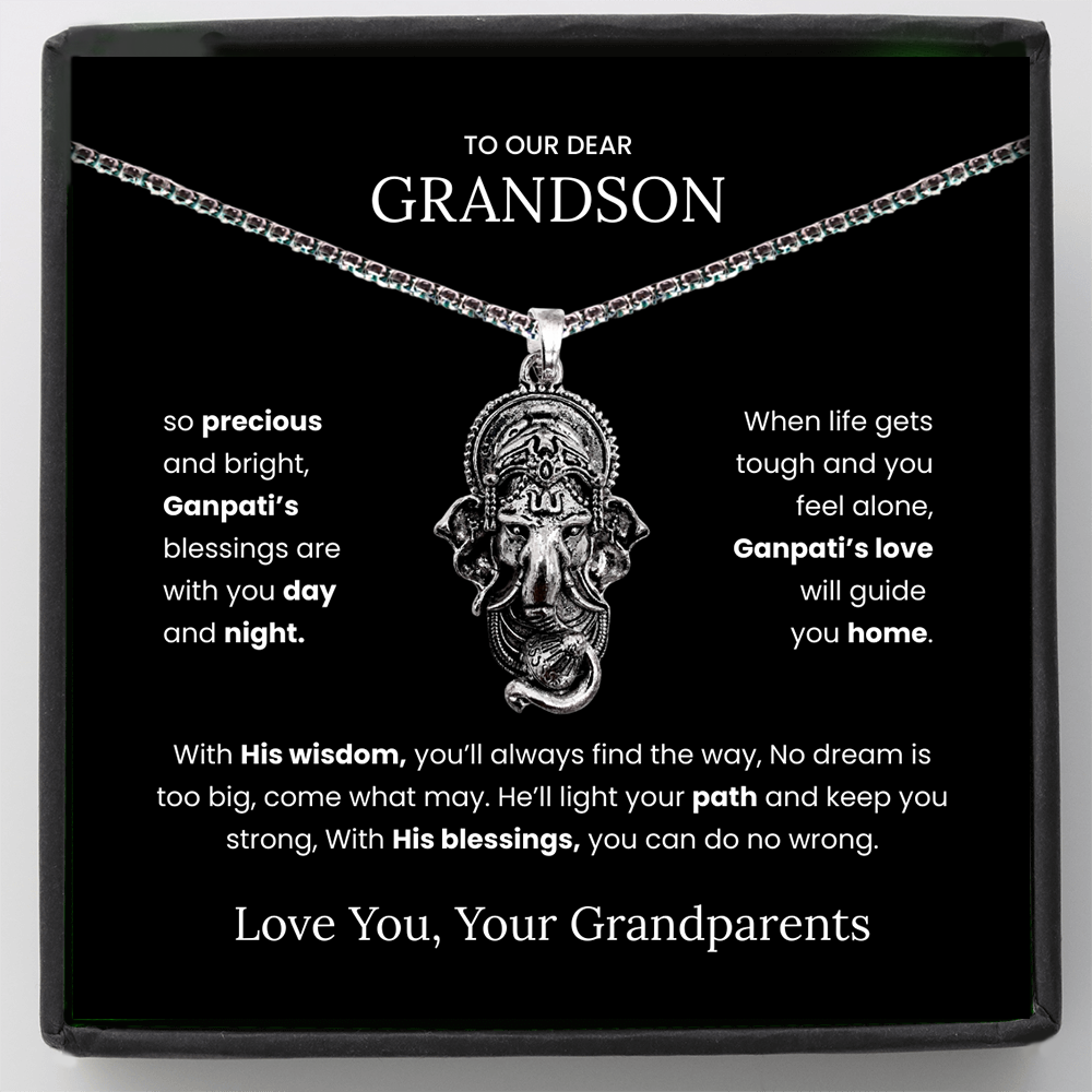 Sterling Silver Ganpati Pendant Necklace for Grandson – Divine Blessings, Protection & Spiritual Guidance from Grandparents