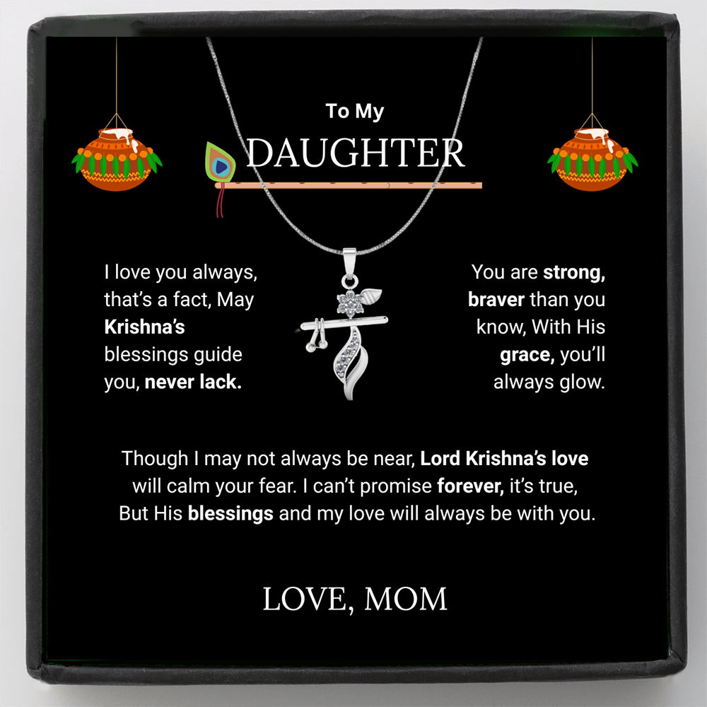 Shri Krishna Blessings Flute Pendant - Brass - Divine Gift from Mom to Daughter