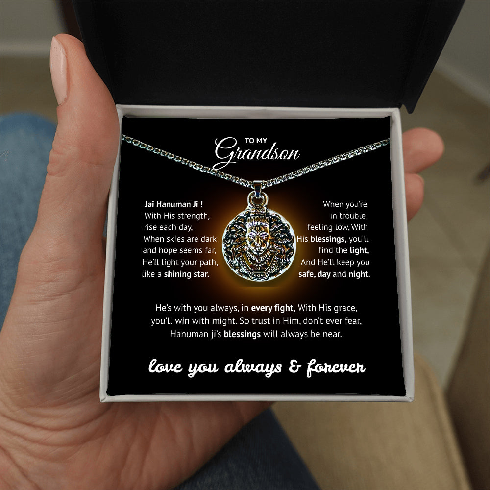 Sterling Silver Hanuman Pendant for Grandson - Spiritual Protection & Strength Necklace