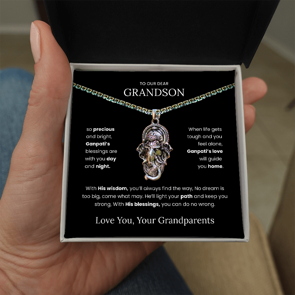 Sterling Silver Ganpati Pendant Necklace for Grandson – Divine Blessings, Protection & Spiritual Guidance from Grandparents