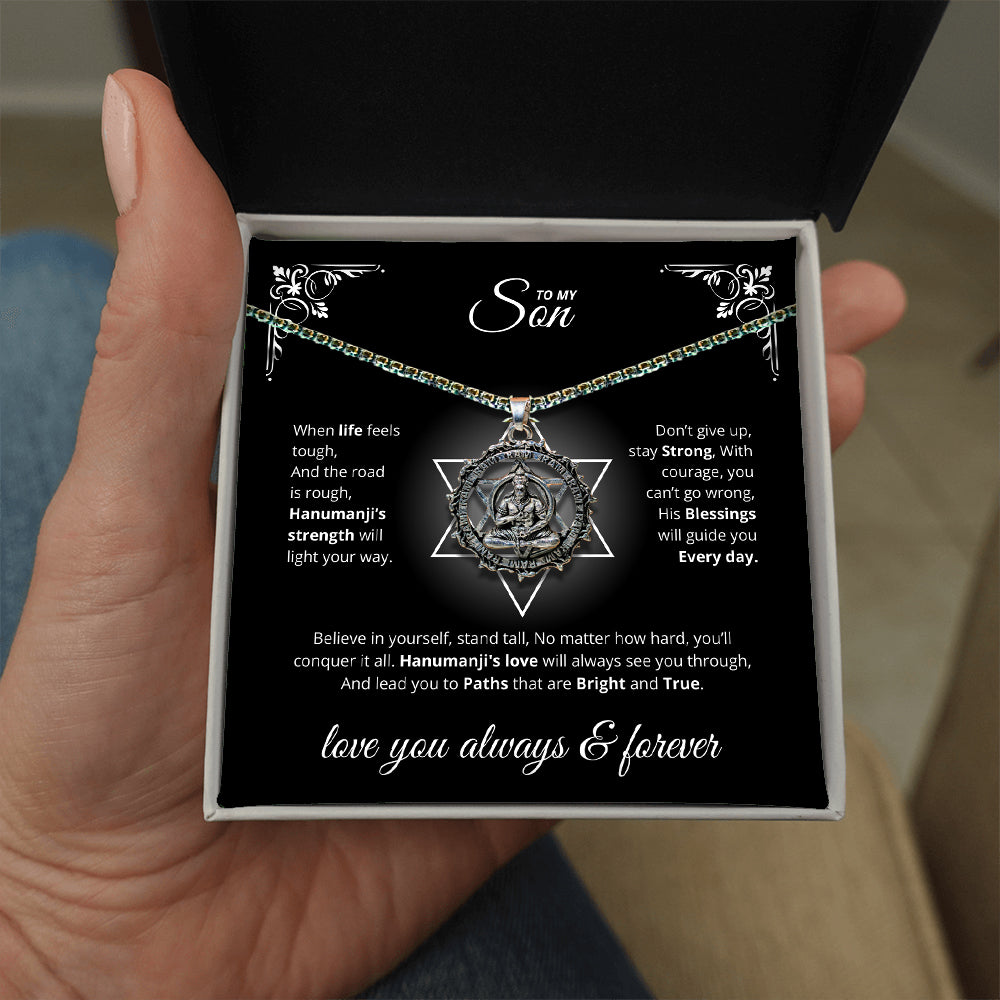 Sterling Silver Hanuman Pendant Necklace for Son - Strength & Protection Gift from Mom & Dad
