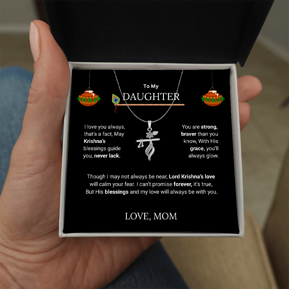 Shri Krishna Blessings Flute Pendant - Brass - Divine Gift from Mom to Daughter