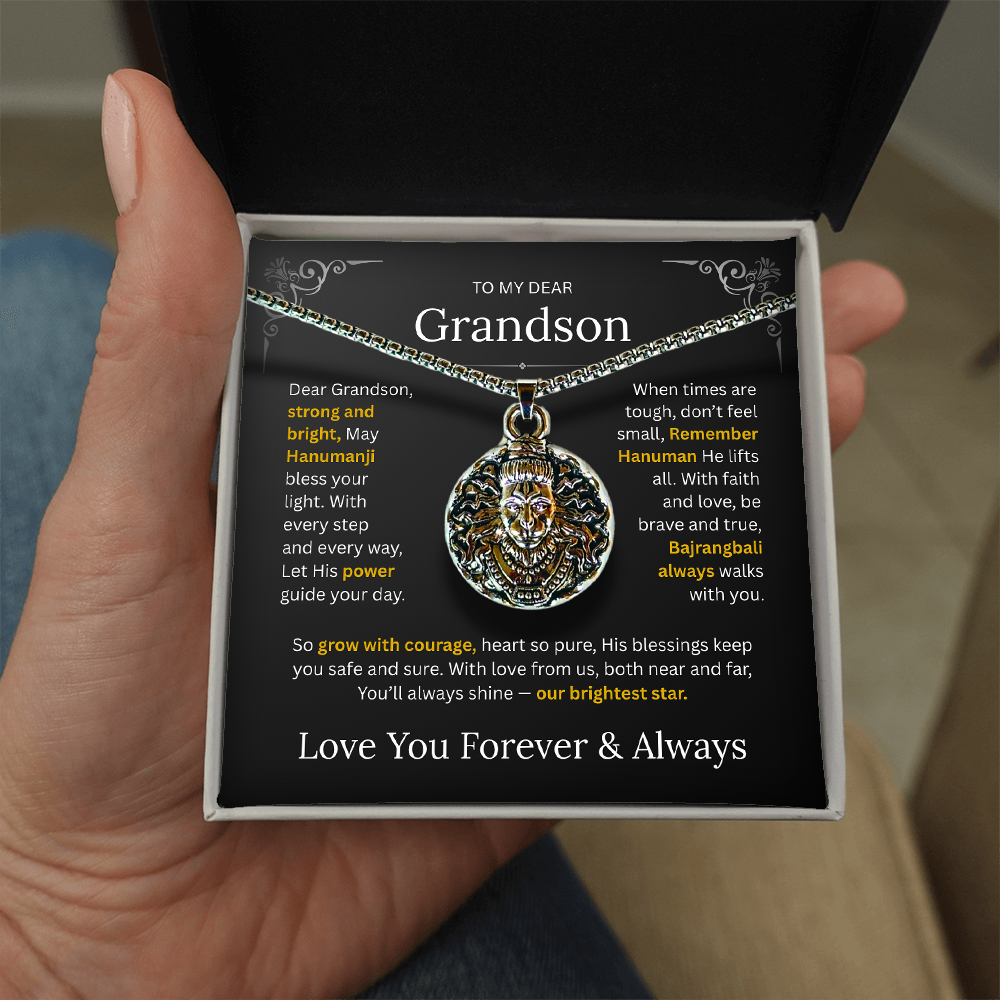 Hanuman Pendant for Grandson – Lord Hanuman Necklace for Protection, Spiritual Gift of Strength & Blessings