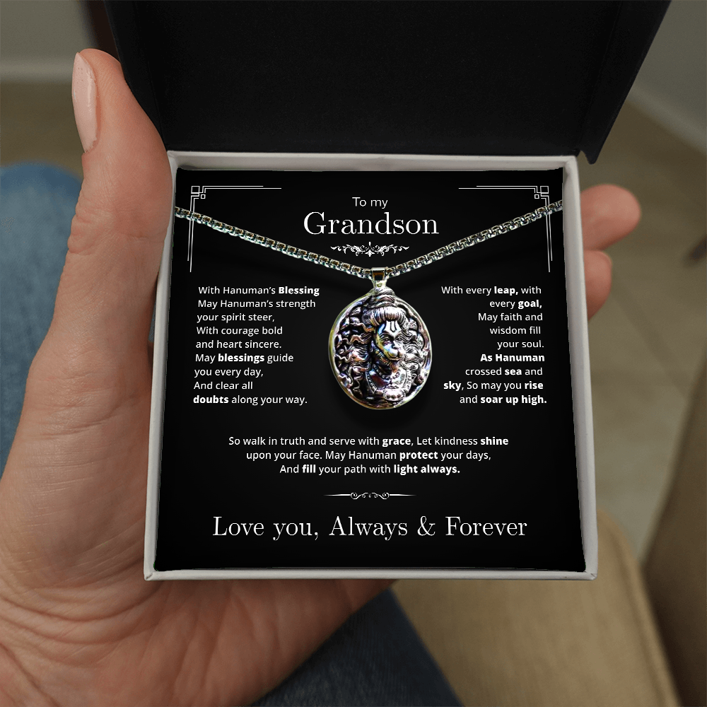 To My Grandson – Silver Pendant with Hanumanji’s Protection