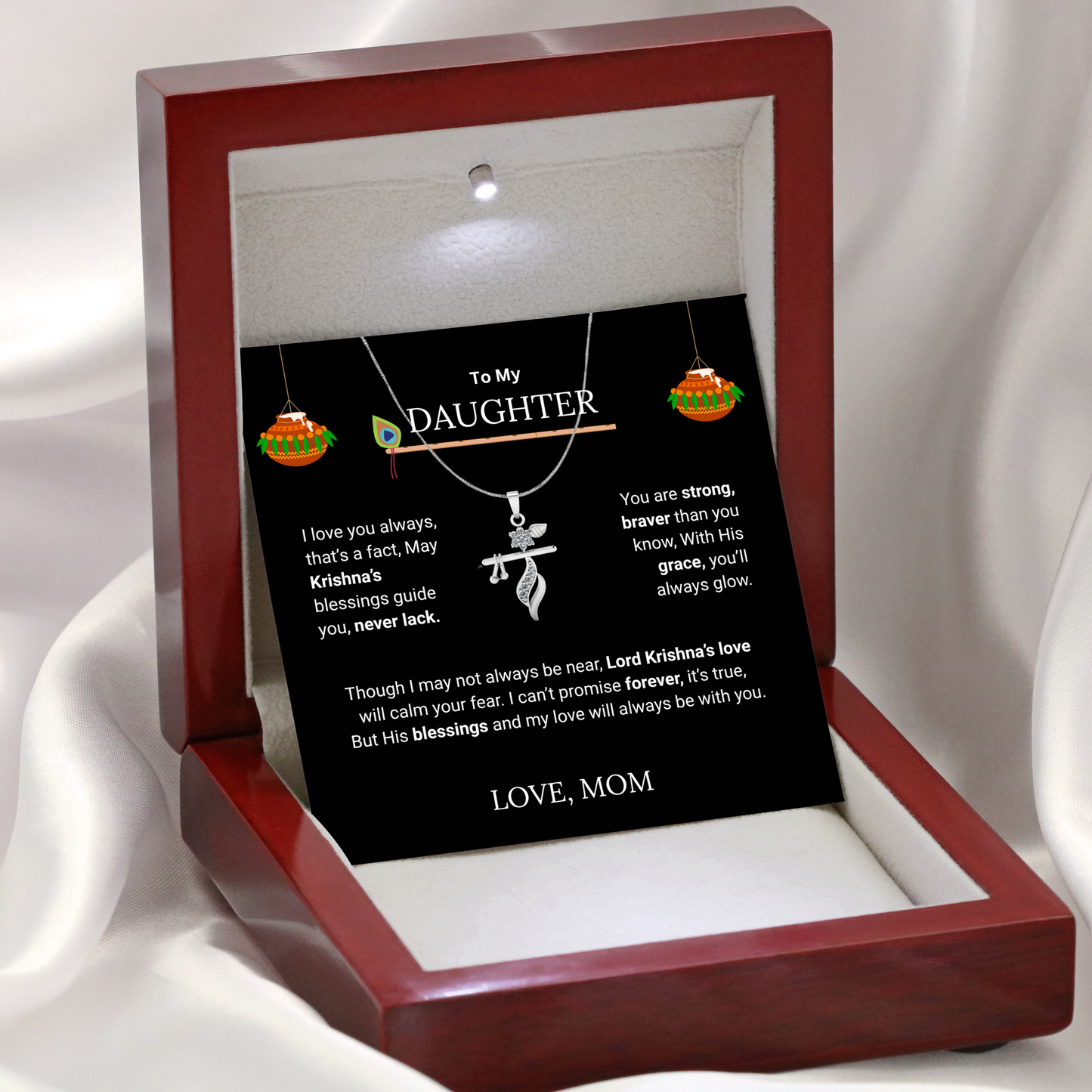 Shri Krishna Blessings Flute Pendant - Brass - Divine Gift from Mom to Daughter
