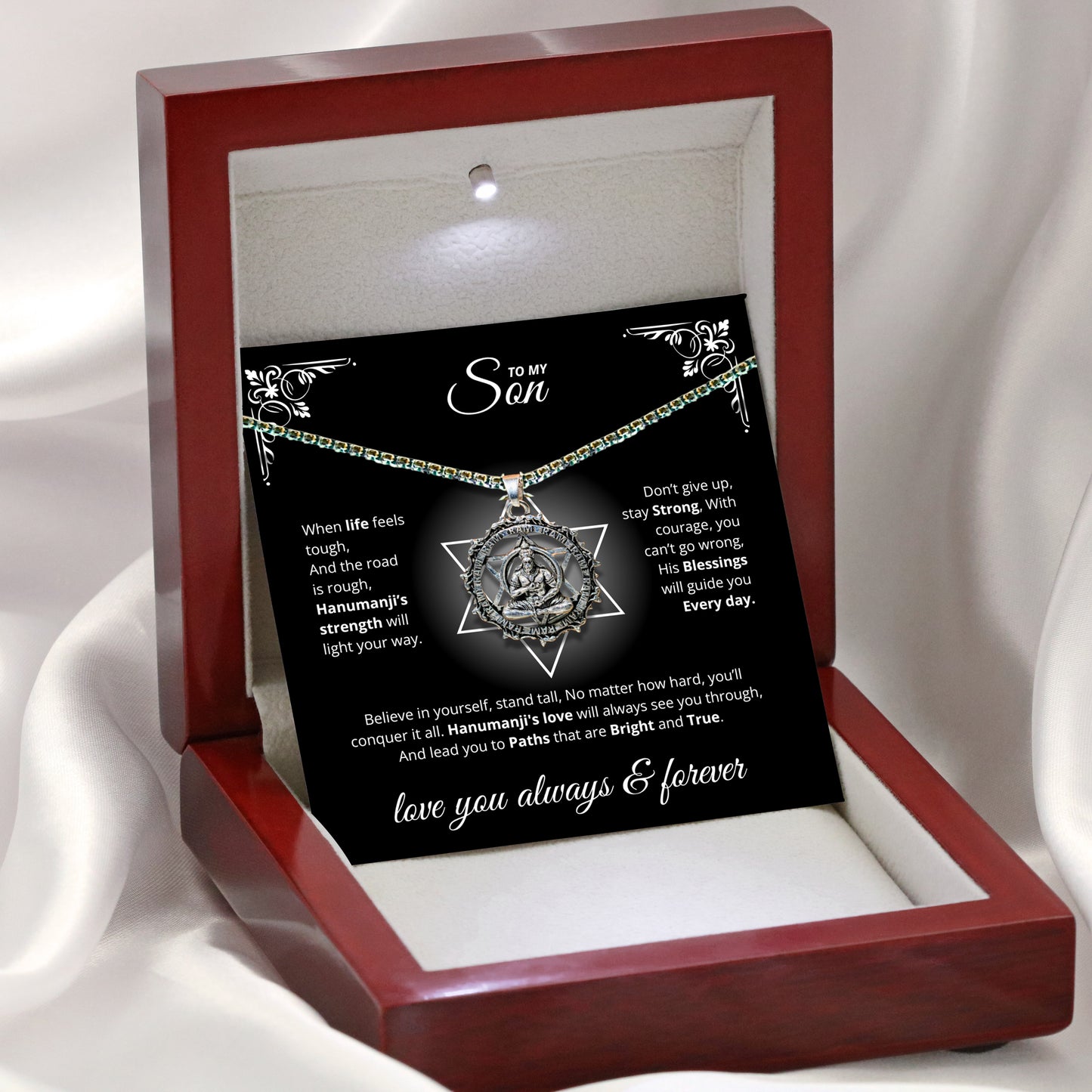 Sterling Silver Hanuman Pendant Necklace for Son - Strength & Protection Gift from Mom & Dad