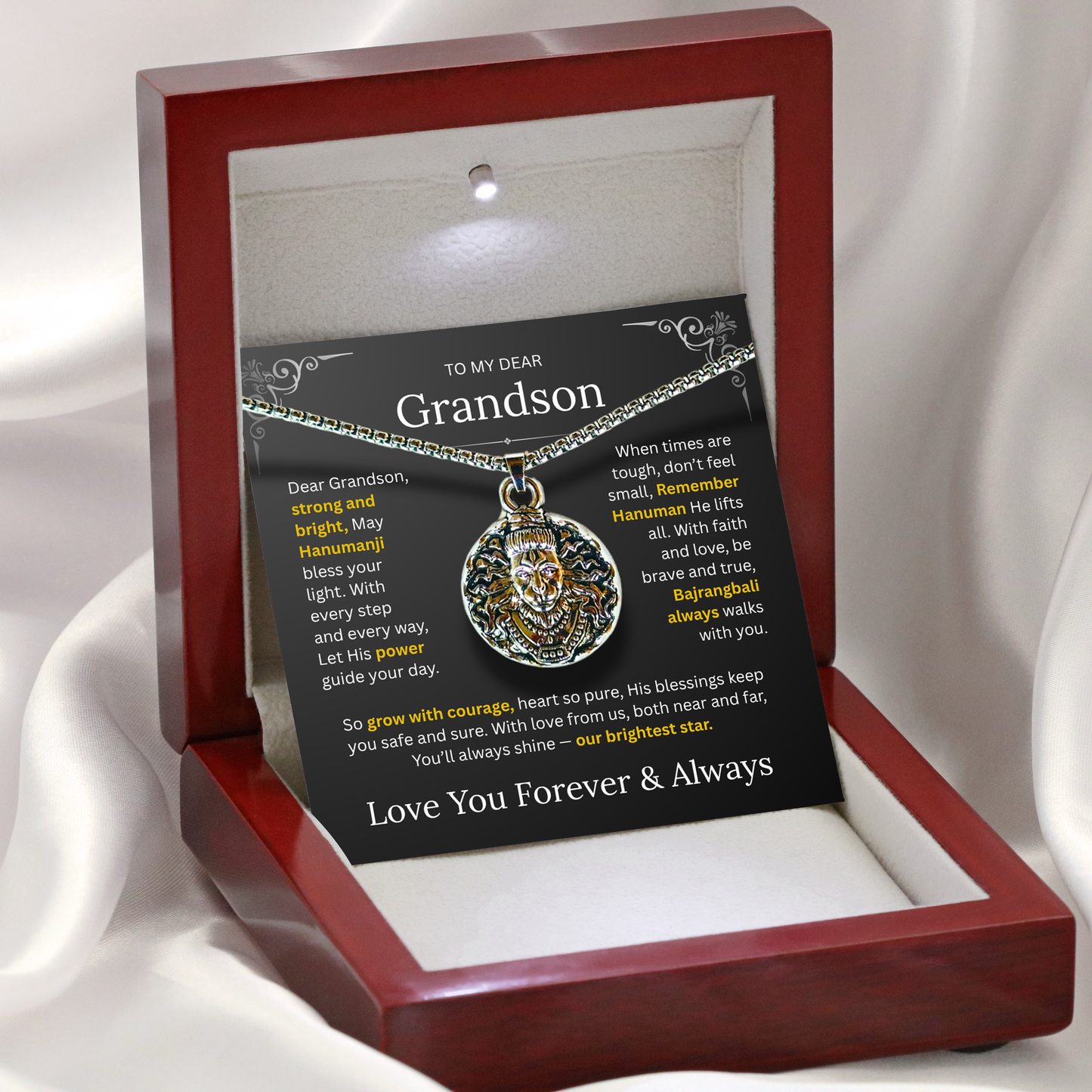Hanuman Pendant for Grandson – Lord Hanuman Necklace for Protection, Spiritual Gift of Strength & Blessings