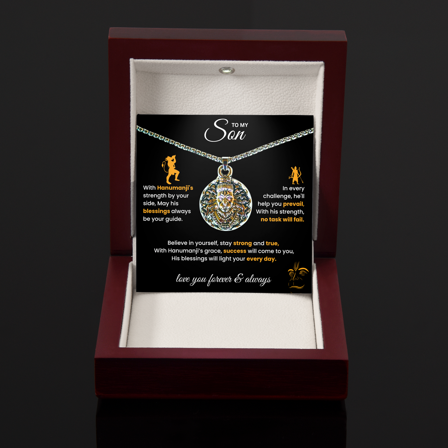Sterling Silver Hanuman Pendant Necklace for Son – Divine Strength & Protection