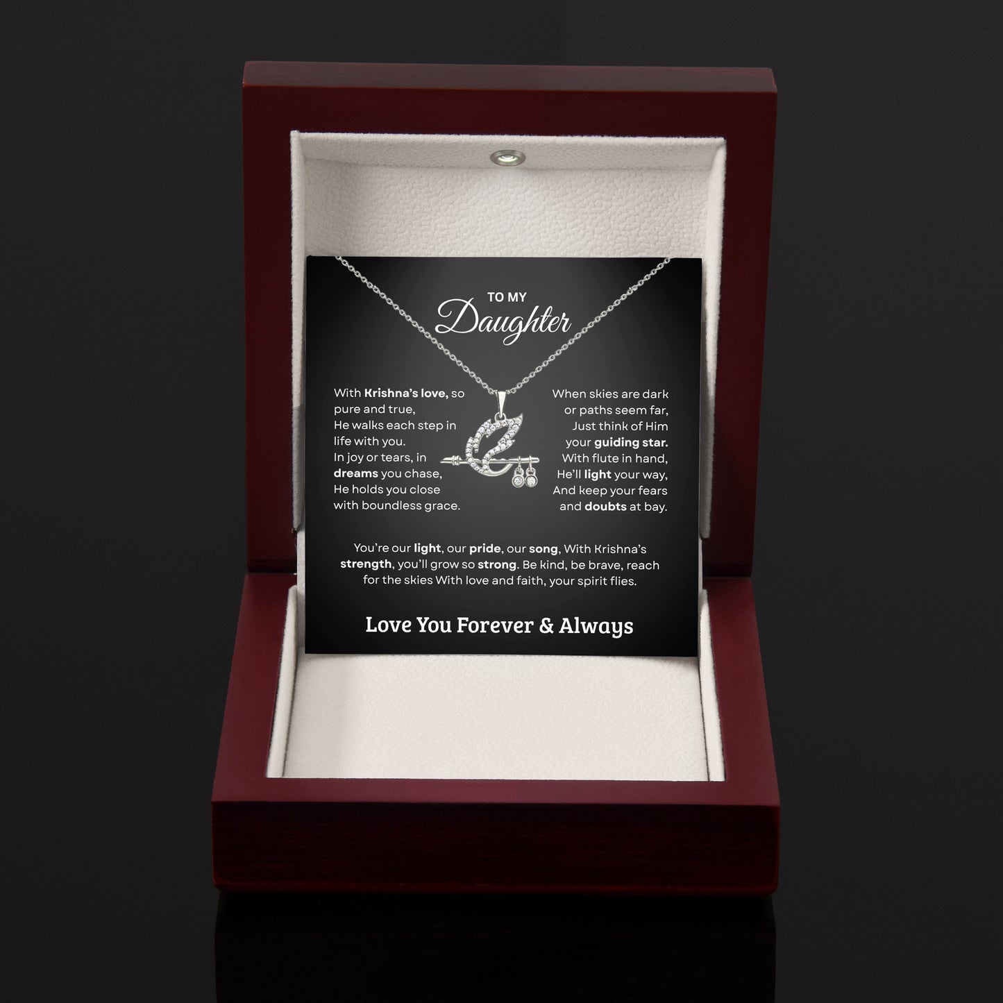 Shree Krishna Bansuri Pendant Necklace – Spiritual Jewelry Gift for Daughter from Dad & Mom