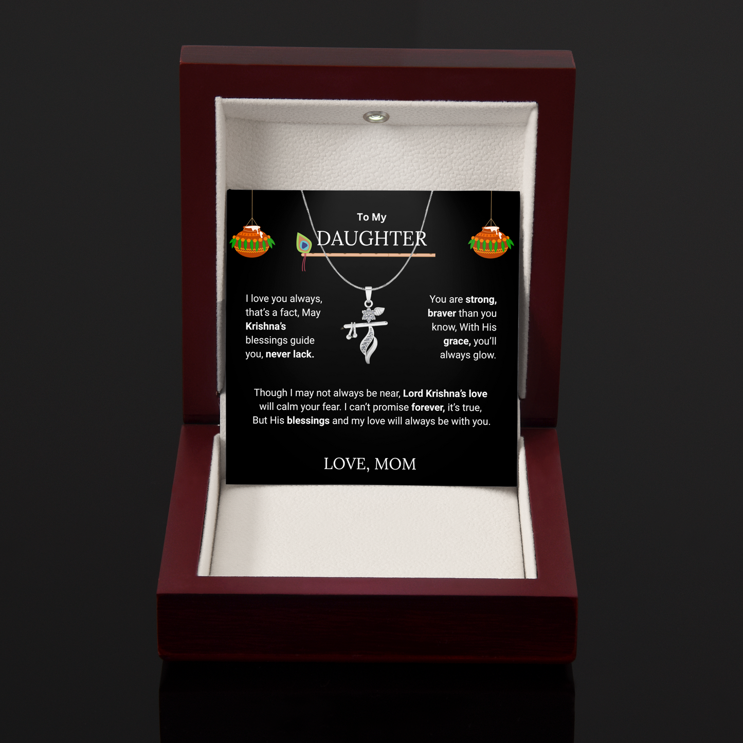 Shri Krishna Blessings Flute Pendant - Brass - Divine Gift from Mom to Daughter