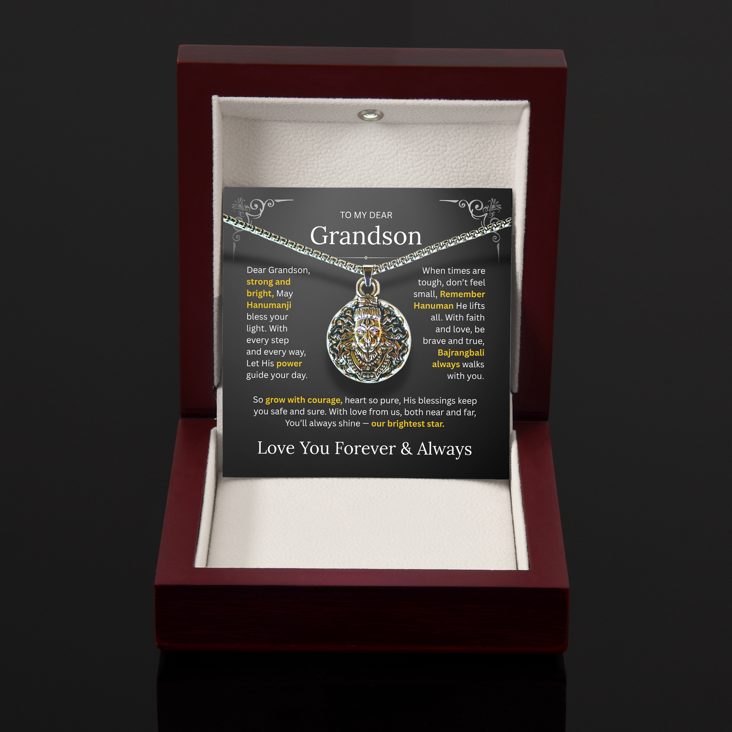 Hanuman Pendant for Grandson – Lord Hanuman Necklace for Protection, Spiritual Gift of Strength & Blessings