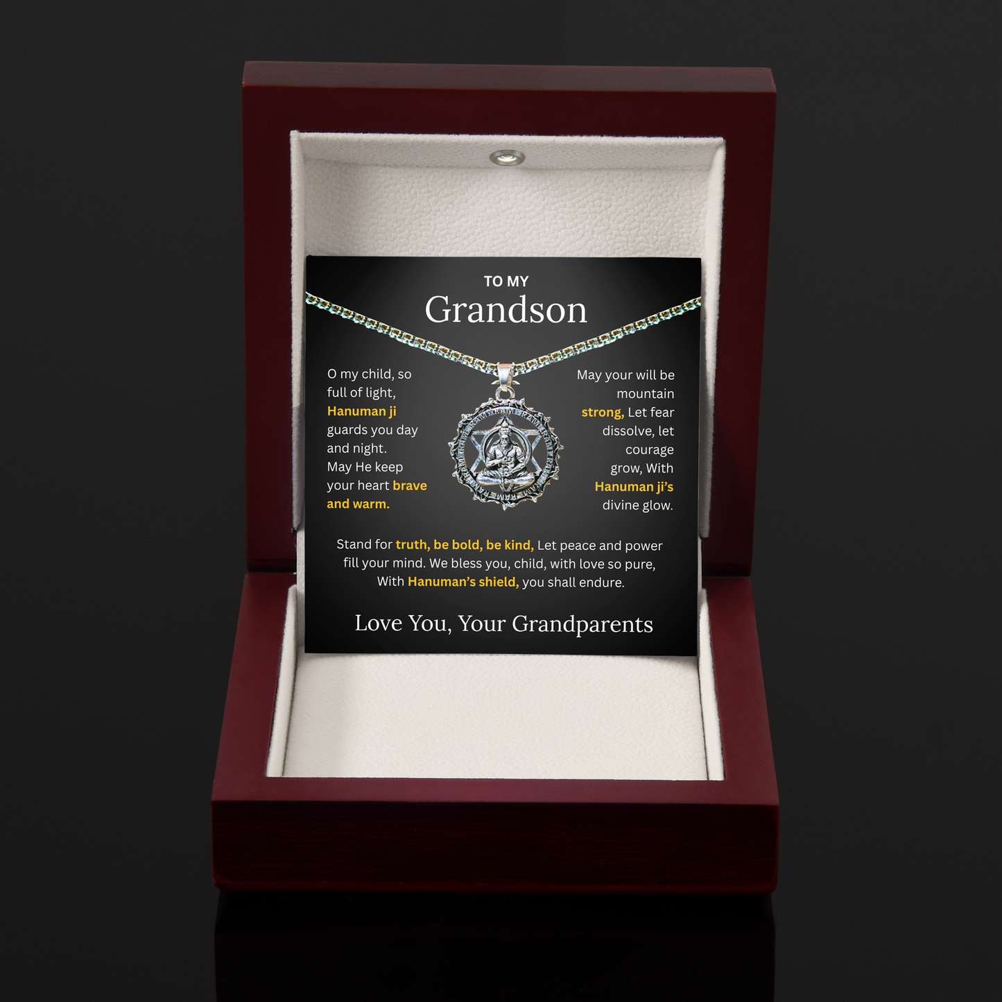 Hanuman Pendant Necklace for Grandson β Spiritual Protection Chain Gift | Lord Hanuman Necklace for Boys