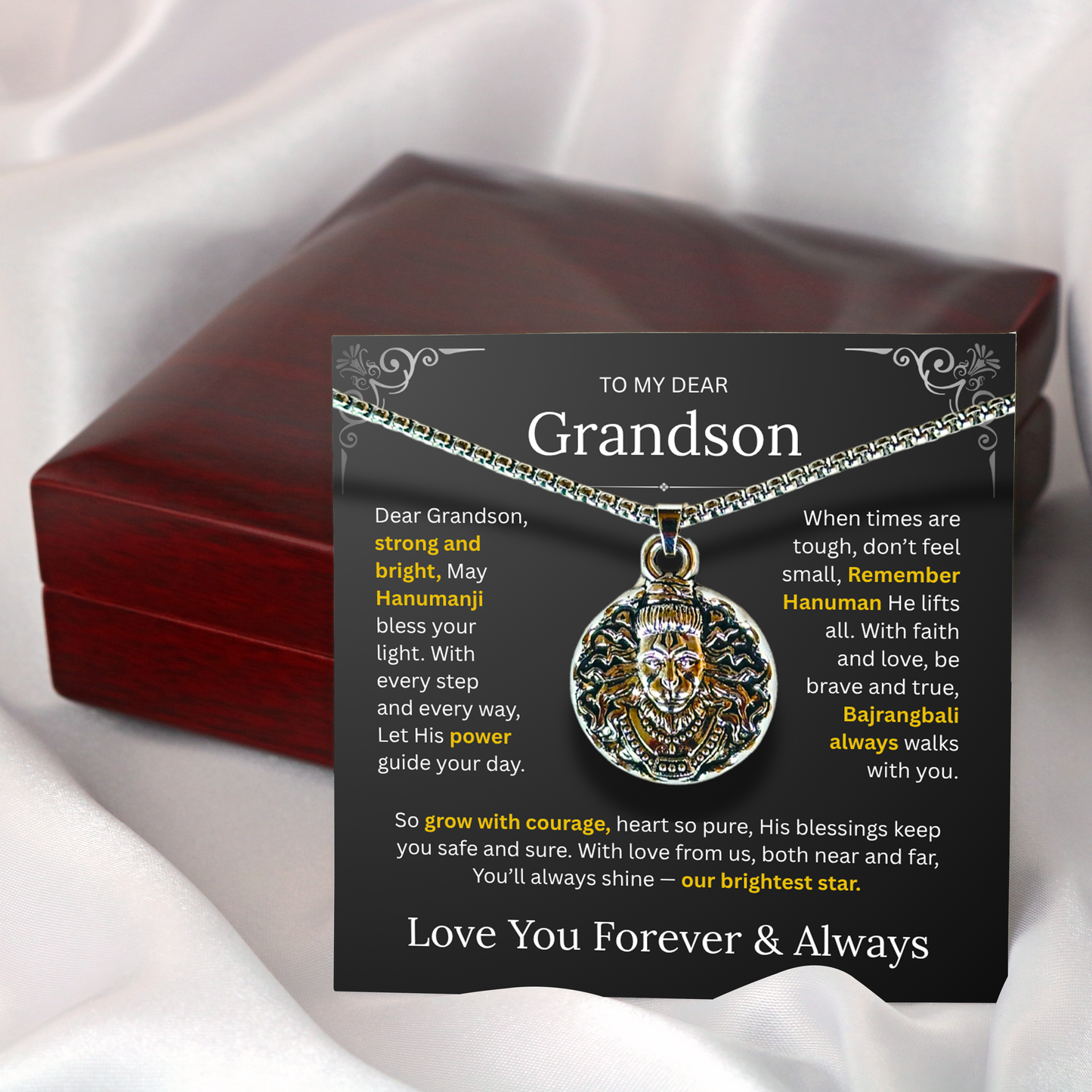 Hanuman Pendant for Grandson – Lord Hanuman Necklace for Protection, Spiritual Gift of Strength & Blessings