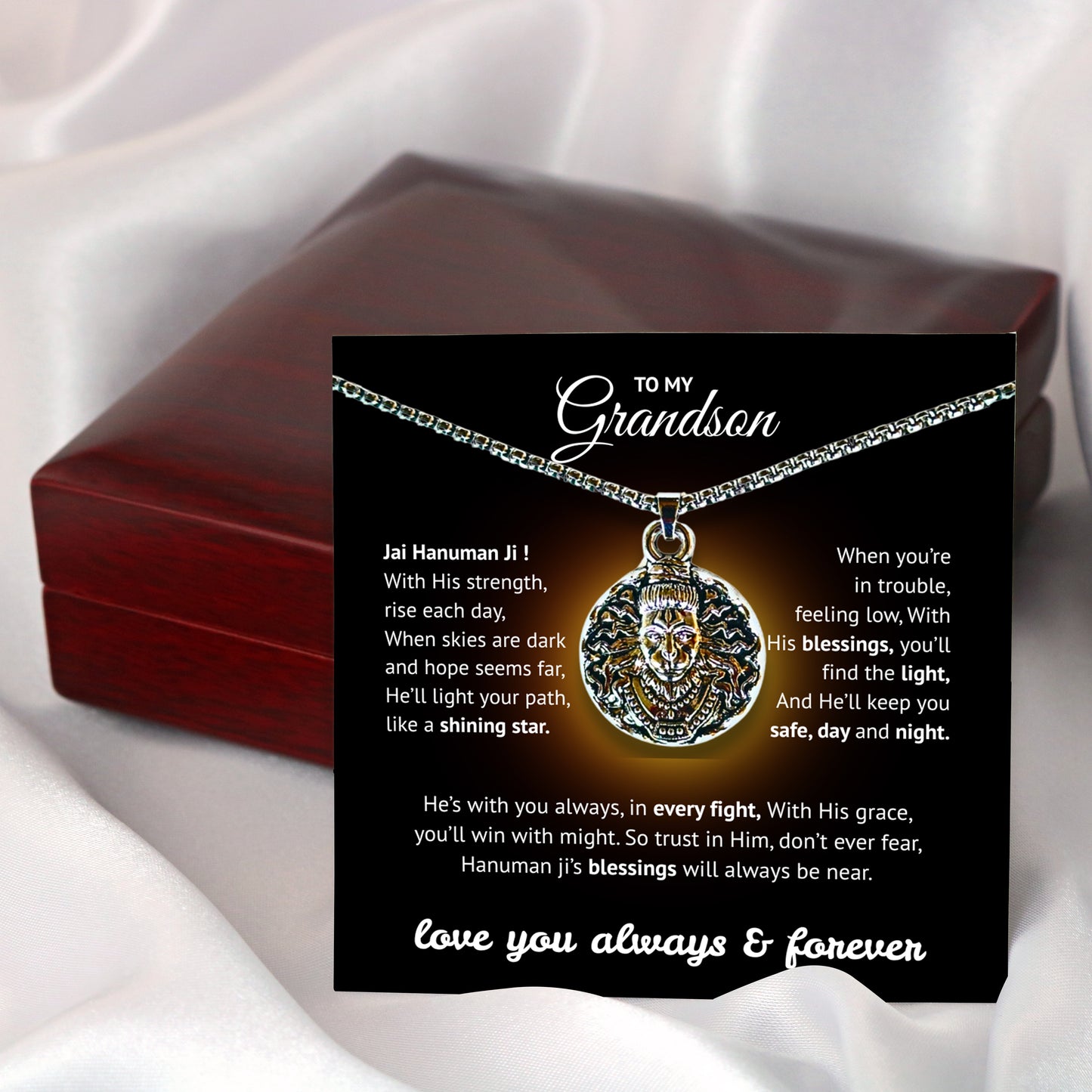 Sterling Silver Hanuman Pendant for Grandson - Spiritual Protection & Strength Necklace