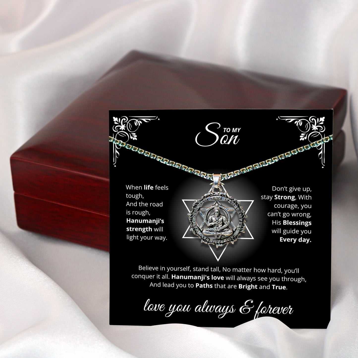 Sterling Silver Hanuman Pendant Necklace for Son - Strength & Protection Gift from Mom & Dad