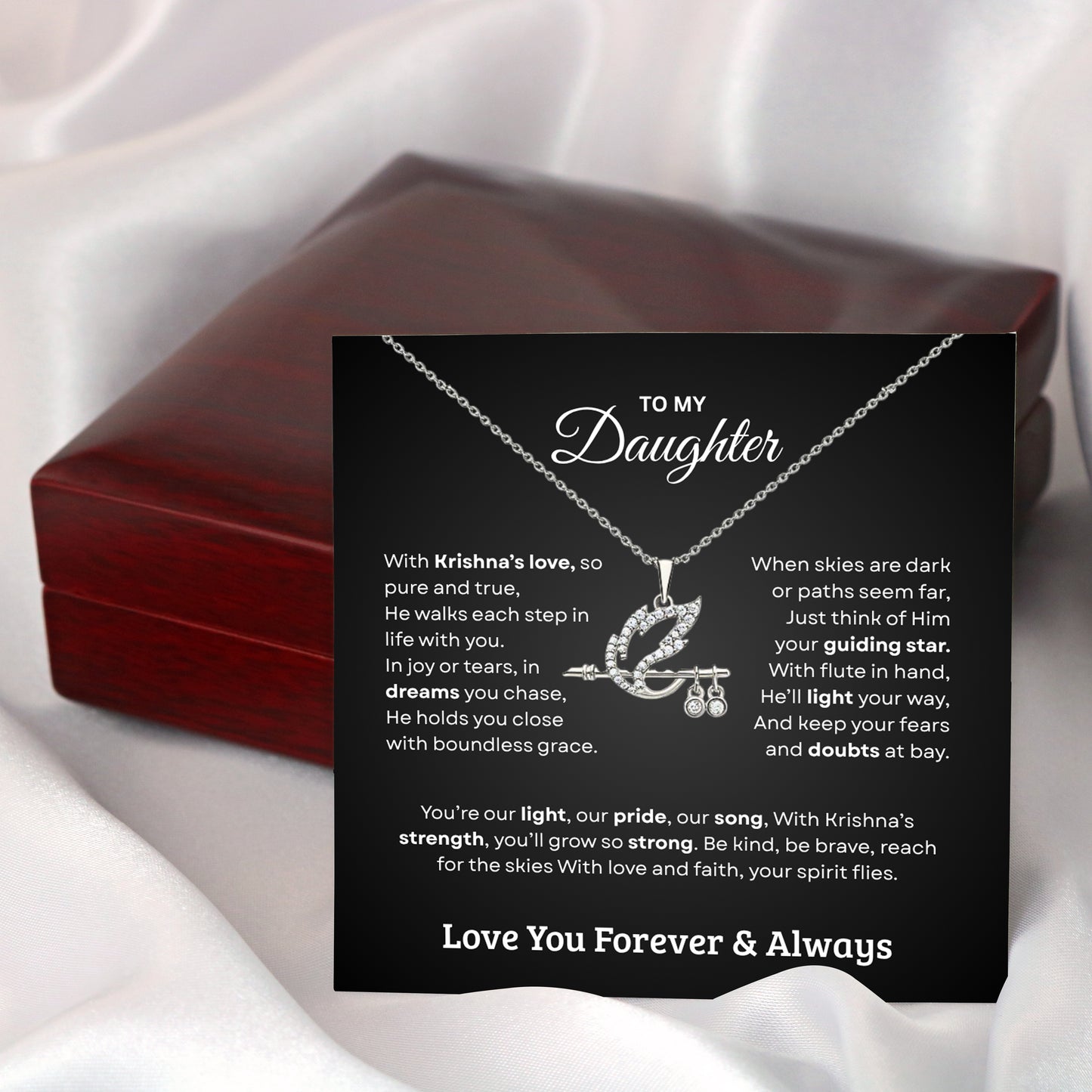 Shree Krishna Bansuri Pendant Necklace – Spiritual Jewelry Gift for Daughter from Dad & Mom