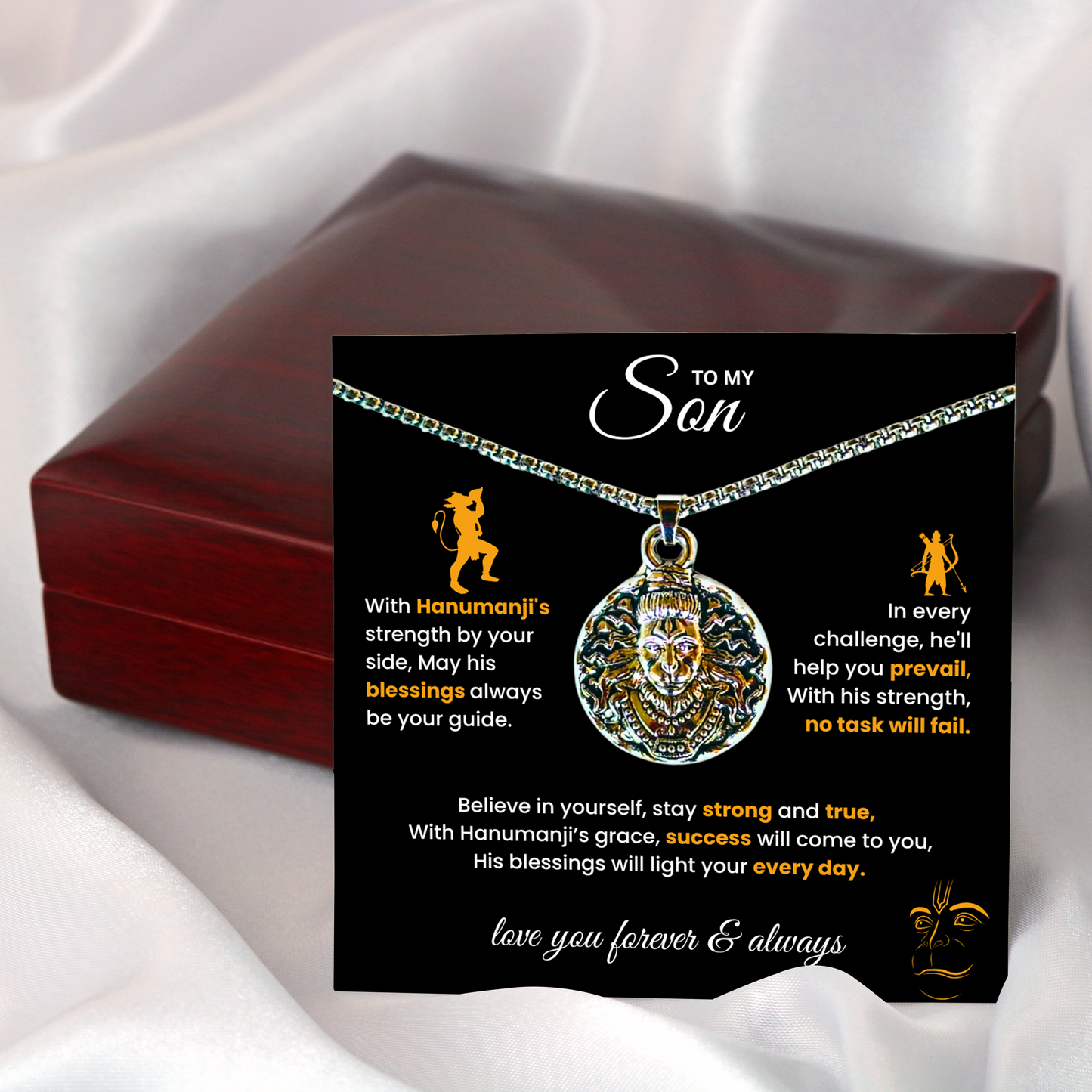 Sterling Silver Hanuman Pendant Necklace for Son – Divine Strength & Protection