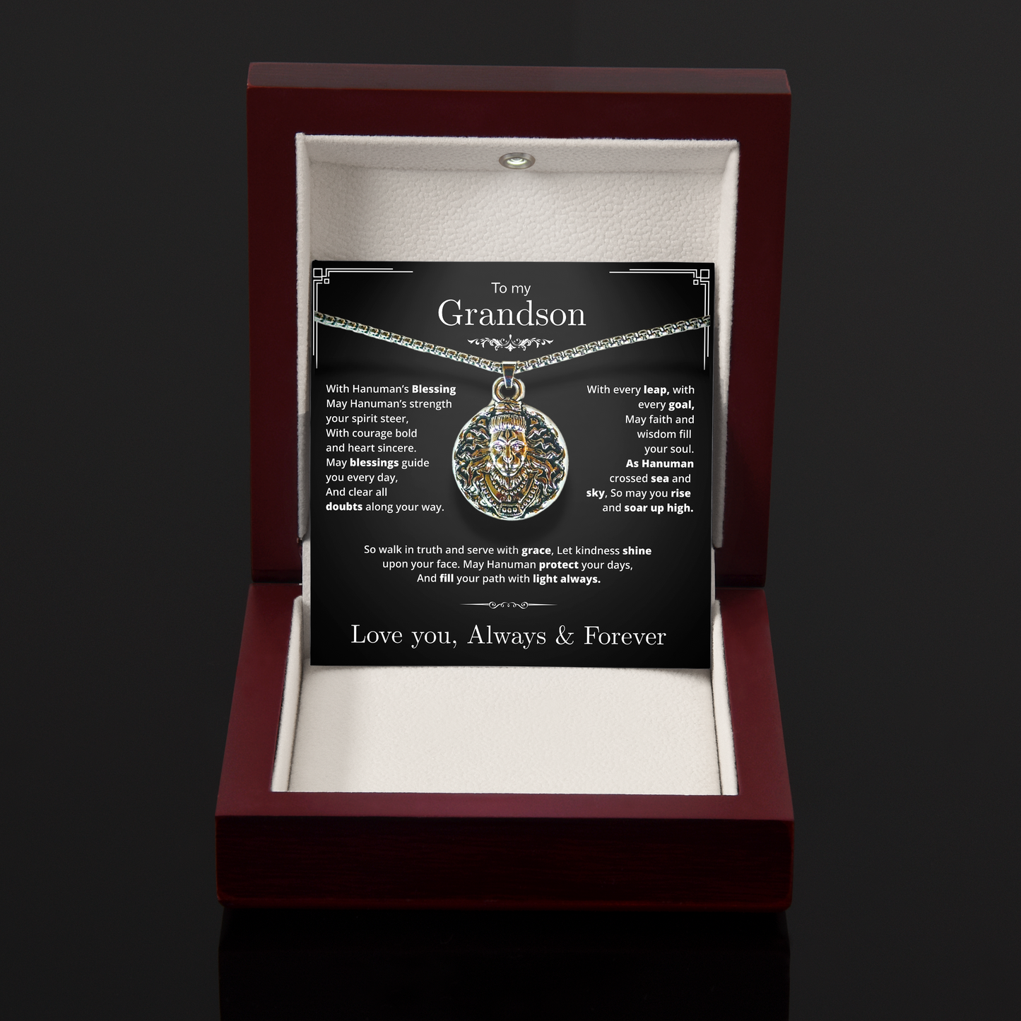 To My Grandson – Silver Pendant with Hanumanji’s Protection