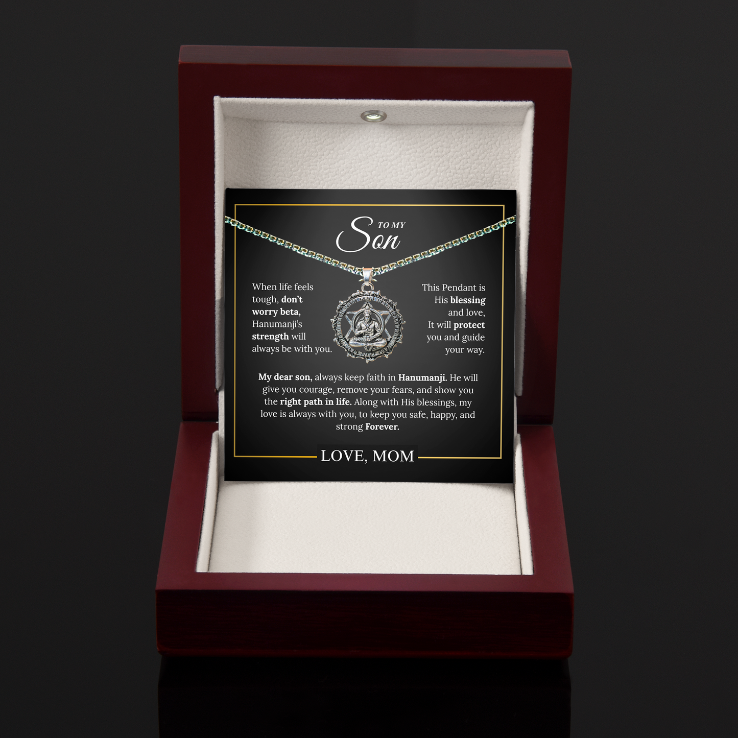 Hanuman Pendant Necklace for Son – Strength & Protection Gift from Mom