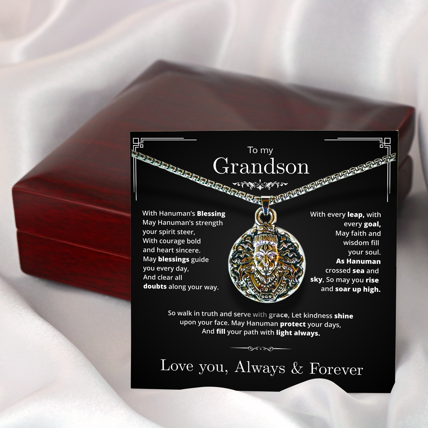 To My Grandson – Silver Pendant with Hanumanji’s Protection