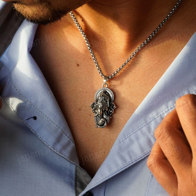 Sterling Silver Ganpati Pendant Necklace for Grandson – Divine Blessings, Protection & Spiritual Guidance from Grandparents