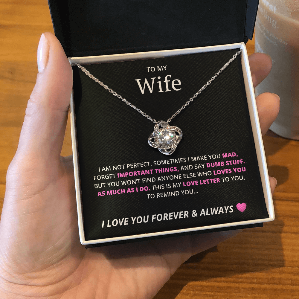 Love Knot Necklace with Cubic Zirconia & Crystal Heart Pendant – Elegant Gift for Wife