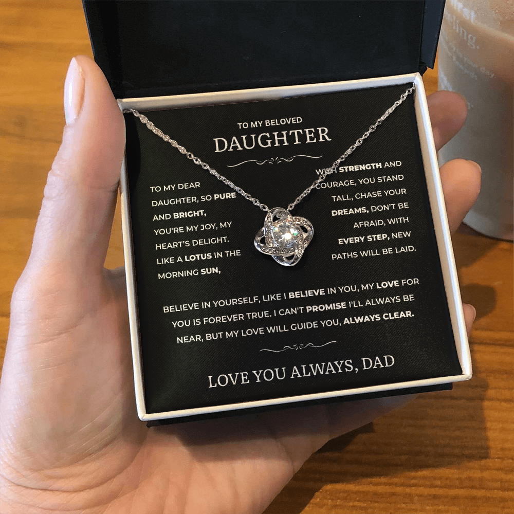 Love Knot Necklace for Daughter – Elegant CZ Pendant – Perfect Gift for Daddy’s Little Girl – Symbol of Unbreakable Bond