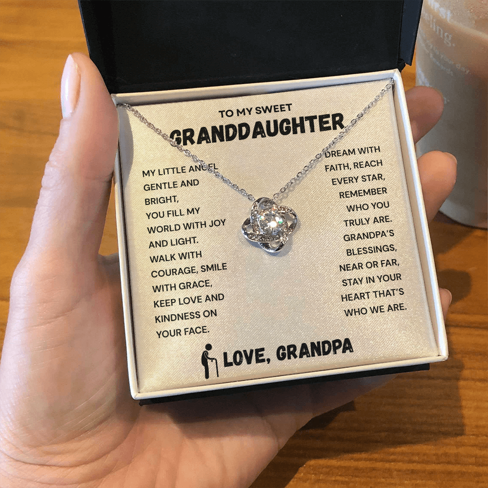 To My Granddaughter – Love Knot Necklace from Grandpa | Meaningful Gift for Granddaughter | Unbreakable Bond Jewelry with Gift Message Card
