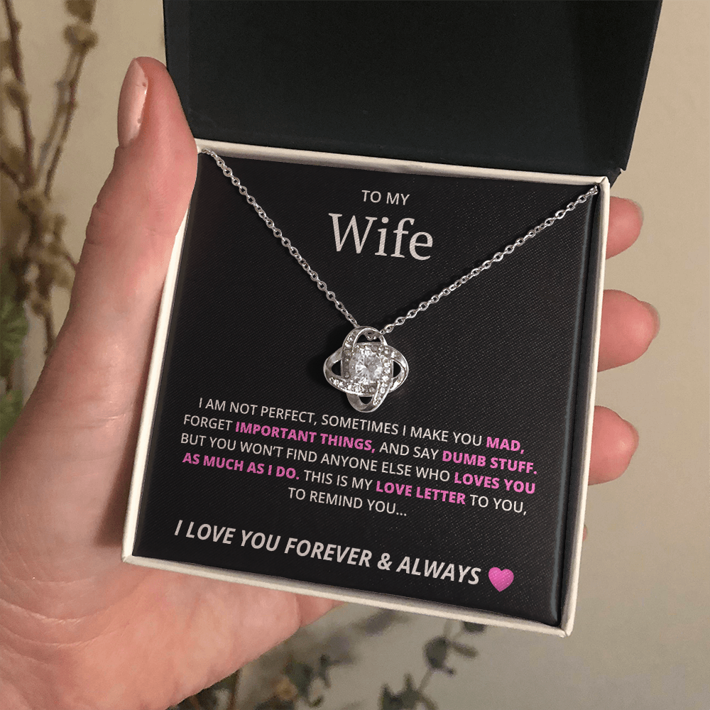 Love Knot Necklace with Cubic Zirconia & Crystal Heart Pendant – Elegant Gift for Wife