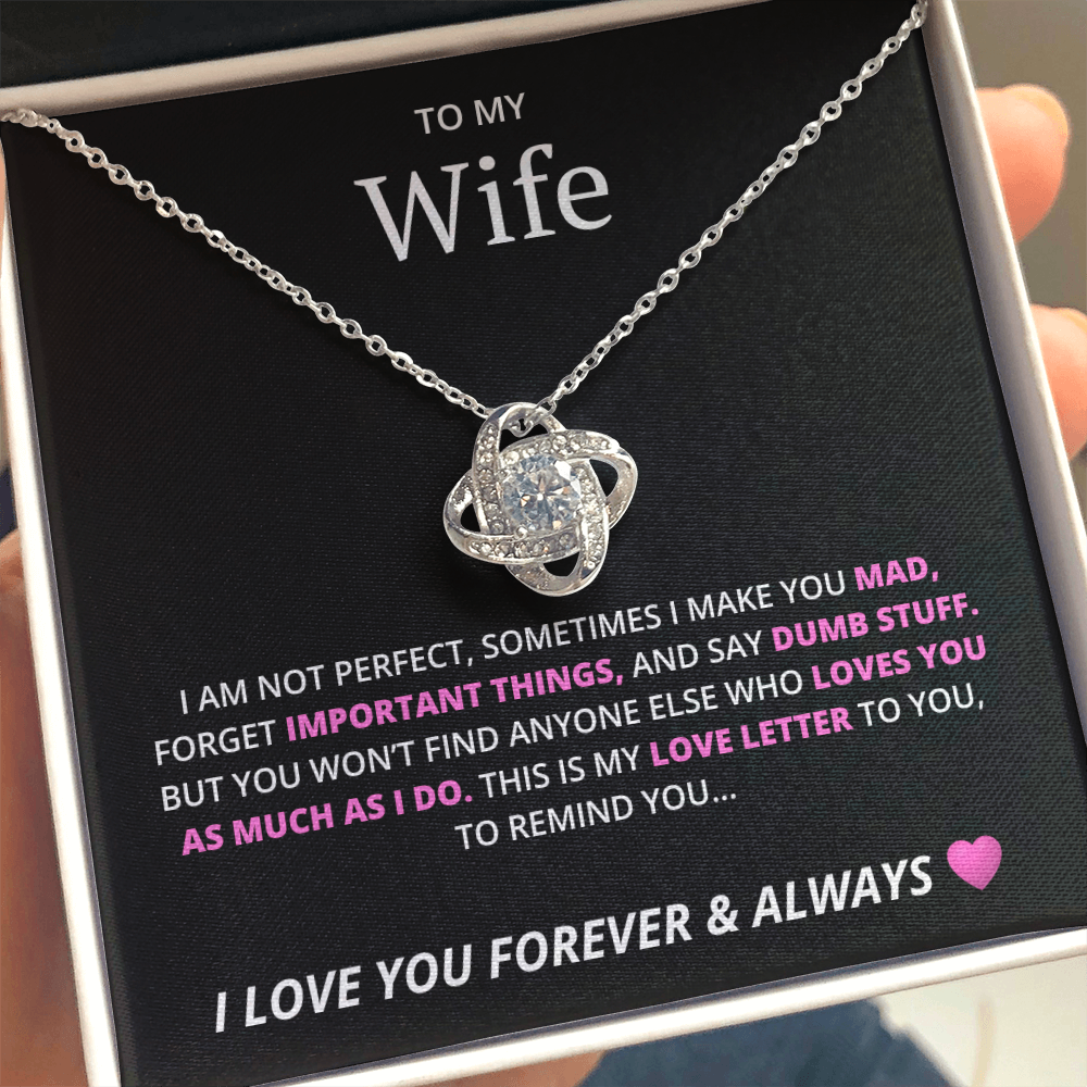 Love Knot Necklace with Cubic Zirconia & Crystal Heart Pendant – Elegant Gift for Wife