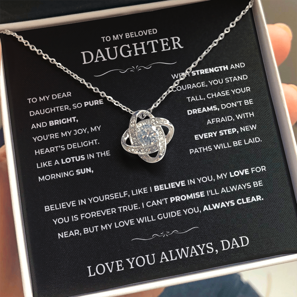 Love Knot Necklace for Daughter – Elegant CZ Pendant – Perfect Gift for Daddy’s Little Girl – Symbol of Unbreakable Bond