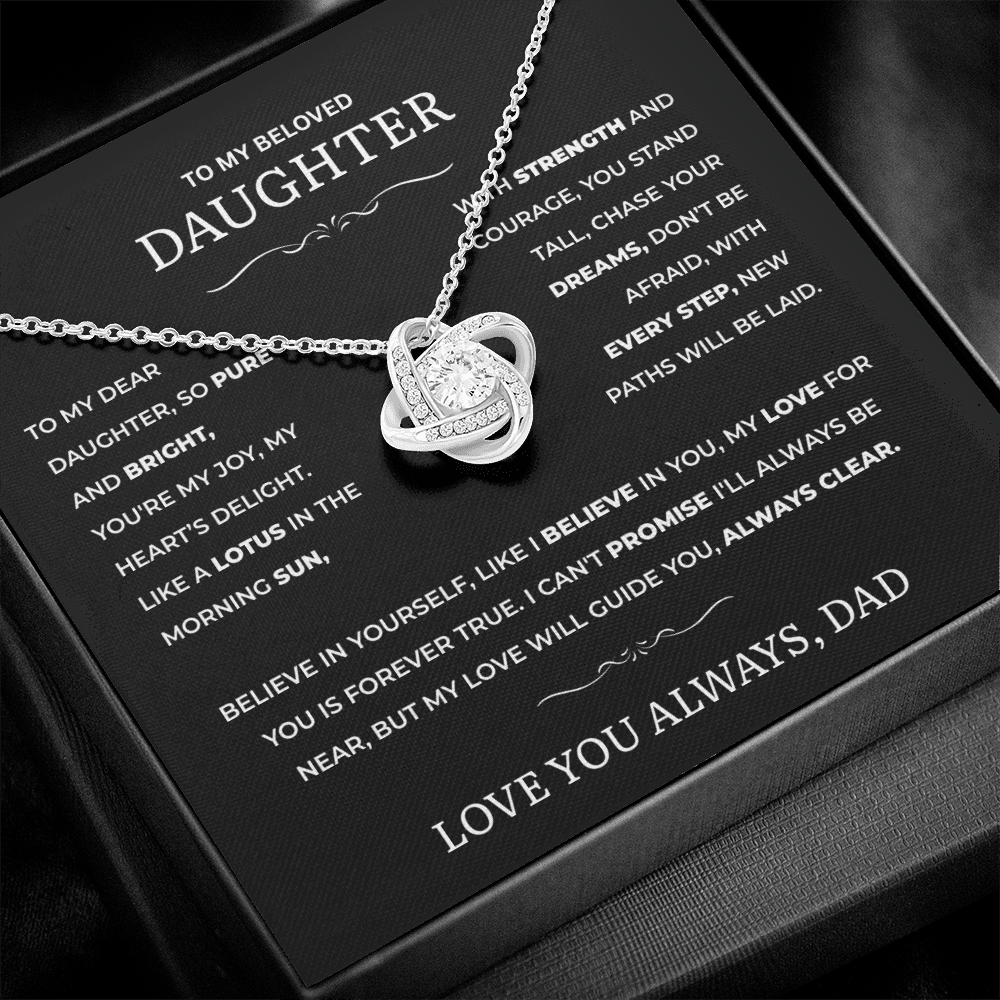 Love Knot Necklace for Daughter – Elegant CZ Pendant – Perfect Gift for Daddy’s Little Girl – Symbol of Unbreakable Bond