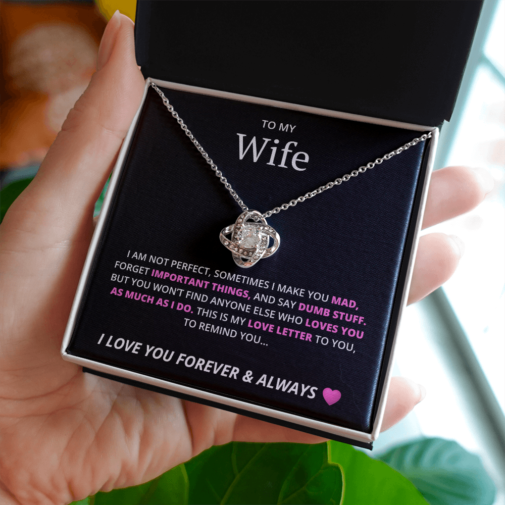 Love Knot Necklace with Cubic Zirconia & Crystal Heart Pendant – Elegant Gift for Wife