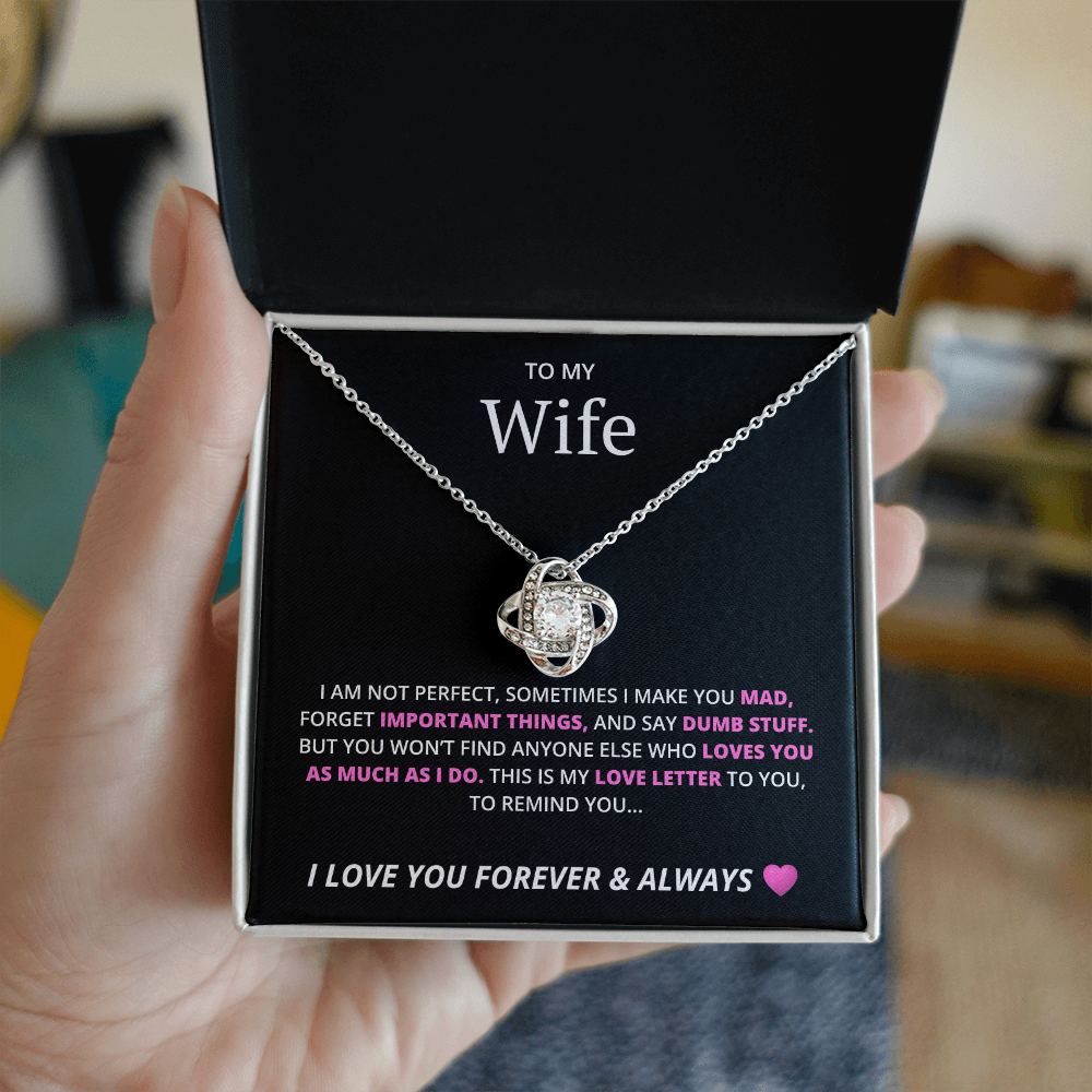 Love Knot Necklace with Cubic Zirconia & Crystal Heart Pendant – Elegant Gift for Wife