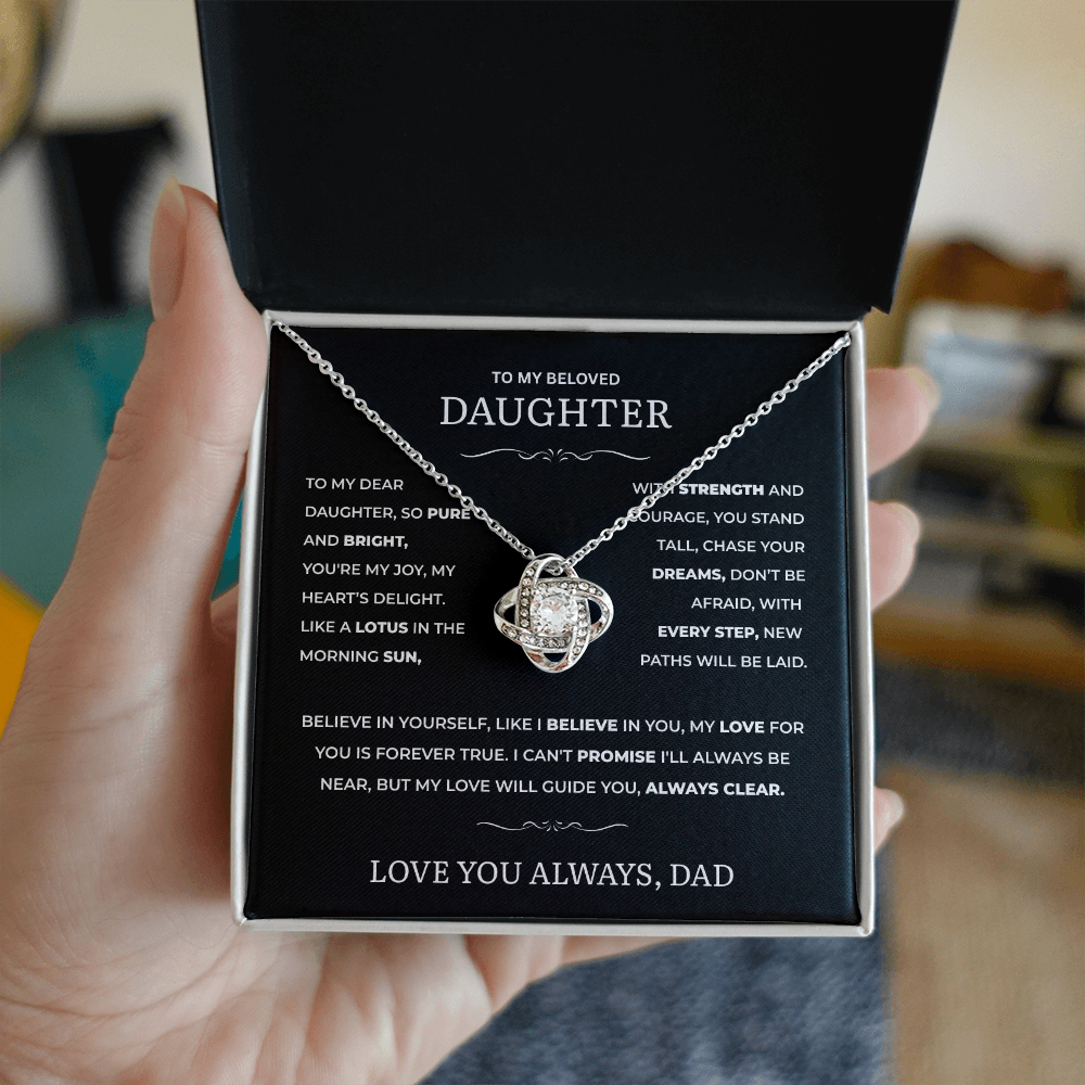 Love Knot Necklace for Daughter – Elegant CZ Pendant – Perfect Gift for Daddy’s Little Girl – Symbol of Unbreakable Bond