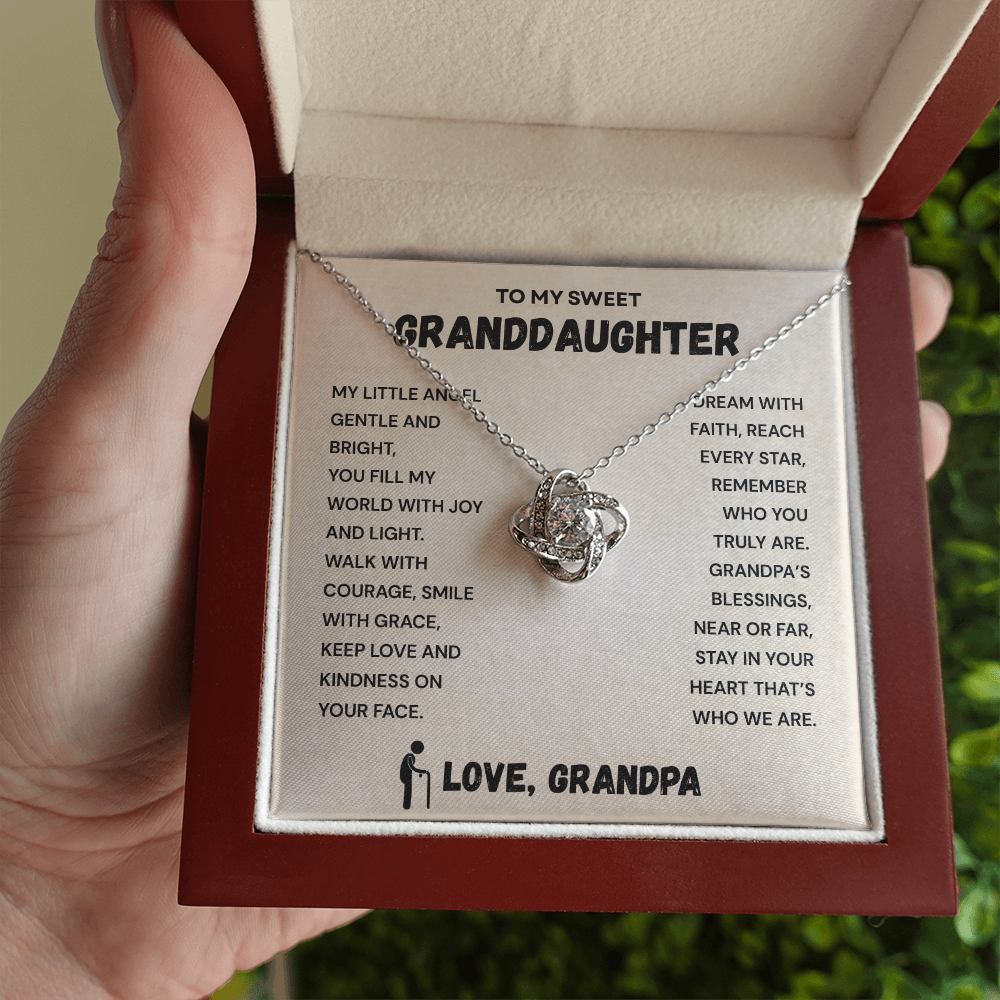 To My Granddaughter – Love Knot Necklace from Grandpa | Meaningful Gift for Granddaughter | Unbreakable Bond Jewelry with Gift Message Card