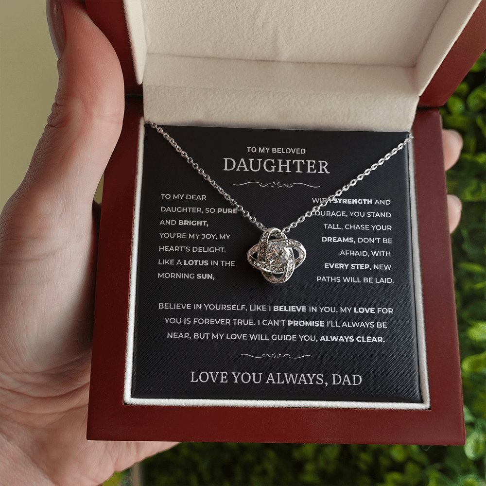 Love Knot Necklace for Daughter – Elegant CZ Pendant – Perfect Gift for Daddy’s Little Girl – Symbol of Unbreakable Bond