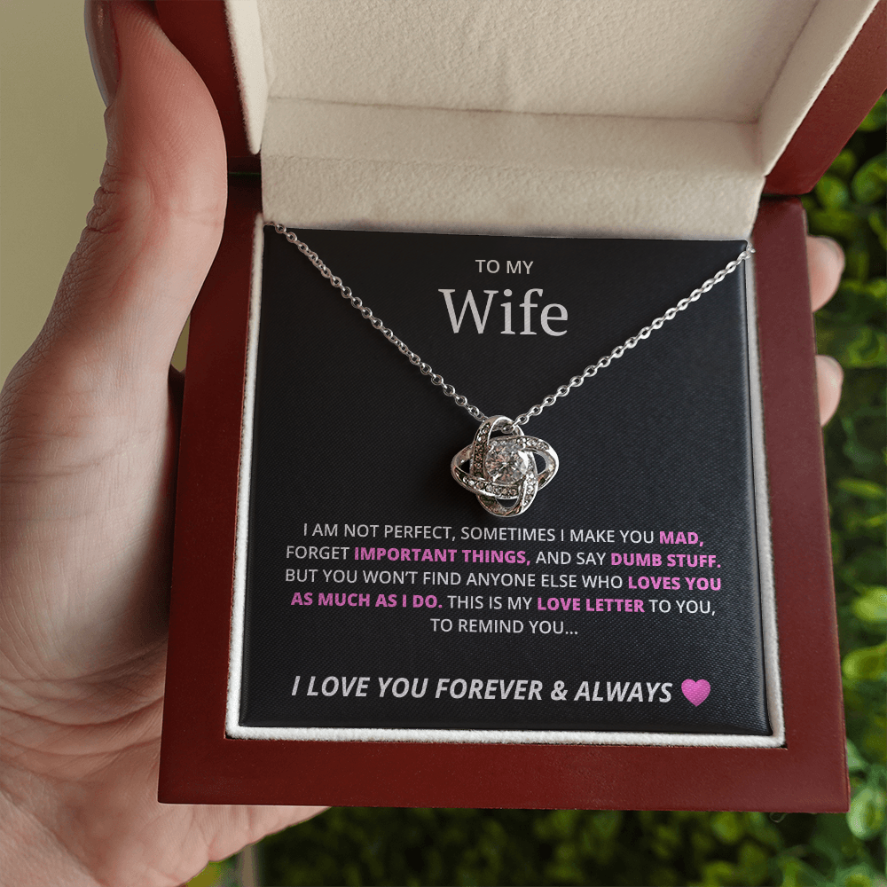 Love Knot Necklace with Cubic Zirconia & Crystal Heart Pendant – Elegant Gift for Wife